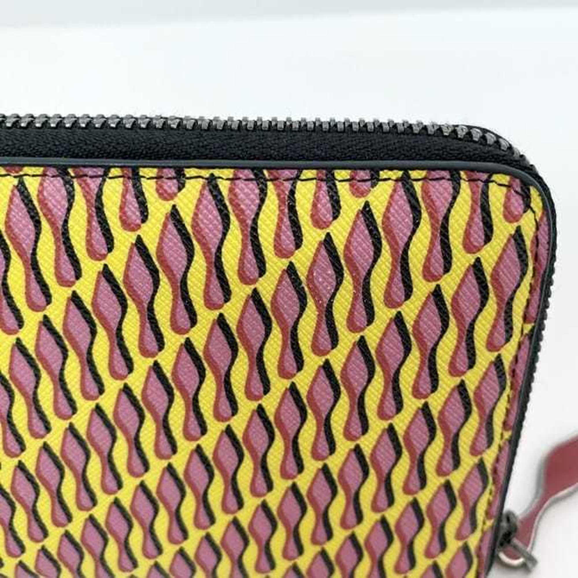 Christian Louboutin Black Pink Yellow Pvc Leather Long Wallet (Bi-Fold) (Pre-Owned)