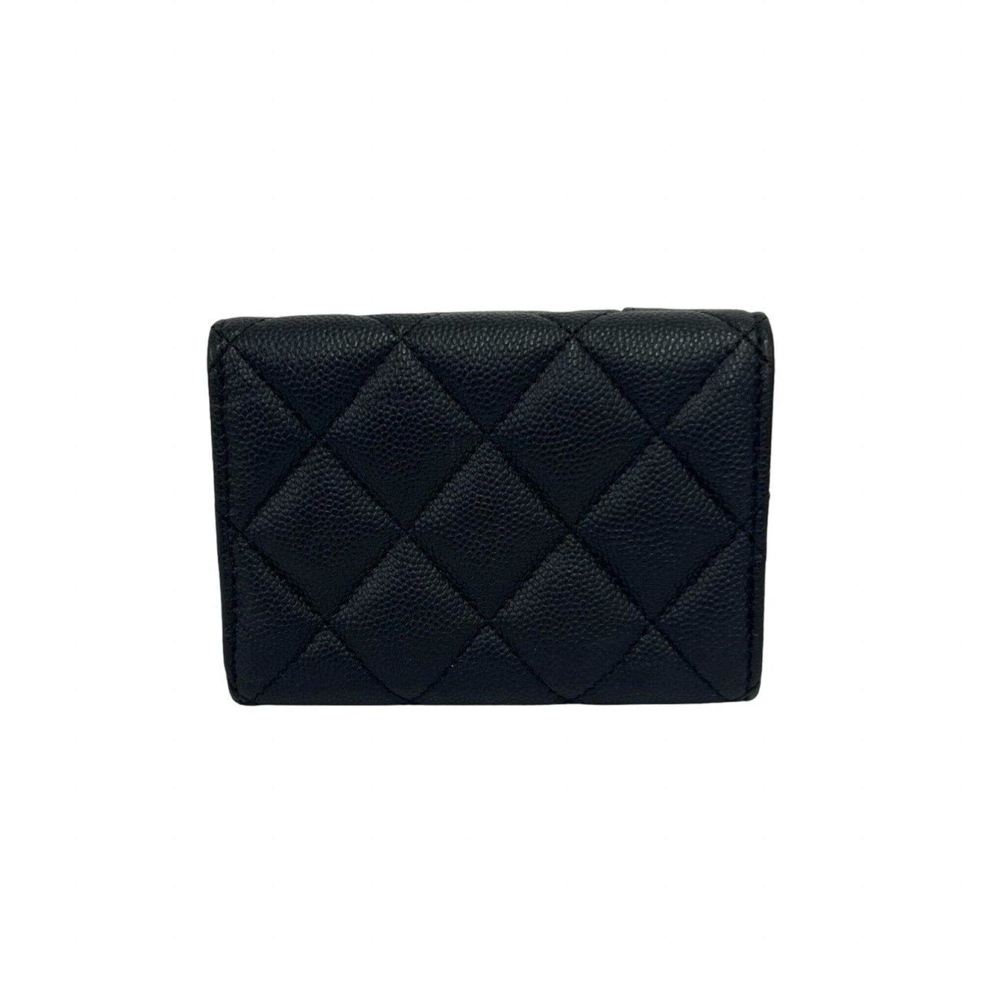 Chanel Black Grained Calfskin Wallet (Tri-Fold) (Pre-Owned)