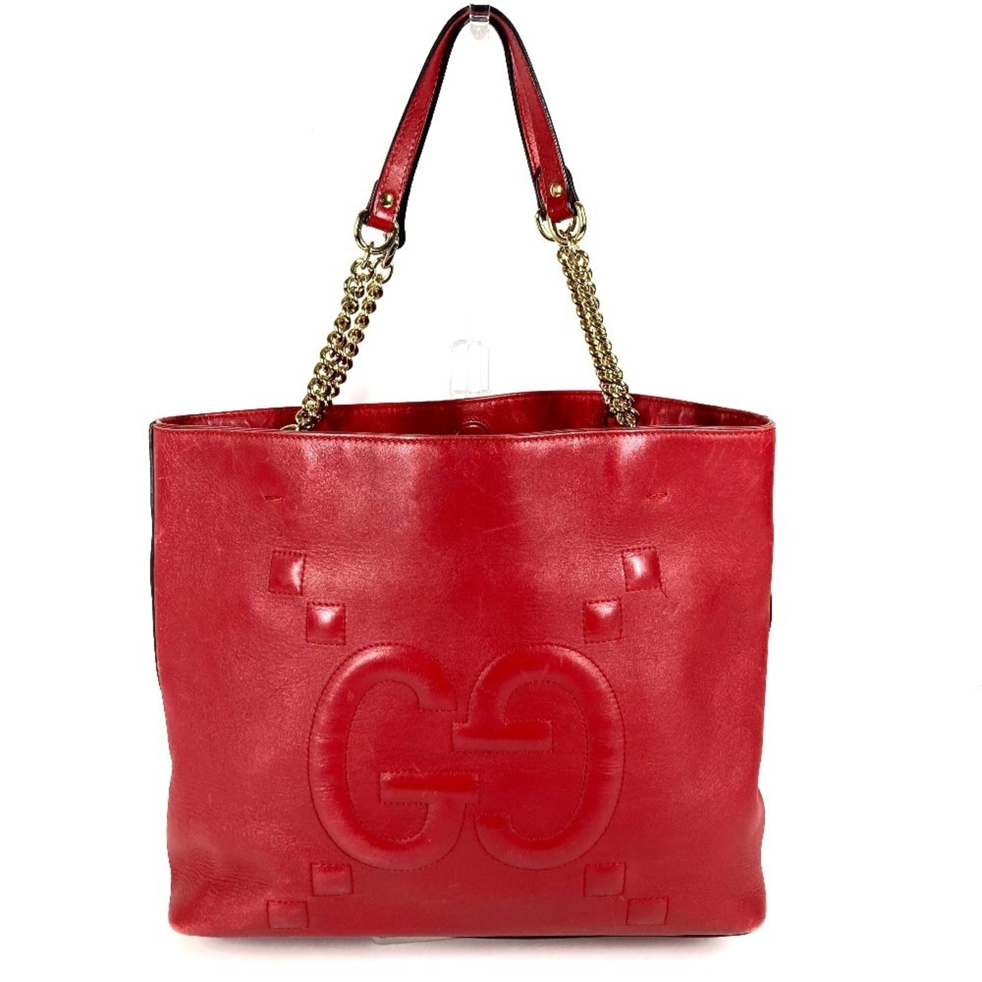 Gucci Red Color Leather Shoulder Bag Tote Bag (Pre-Owned)