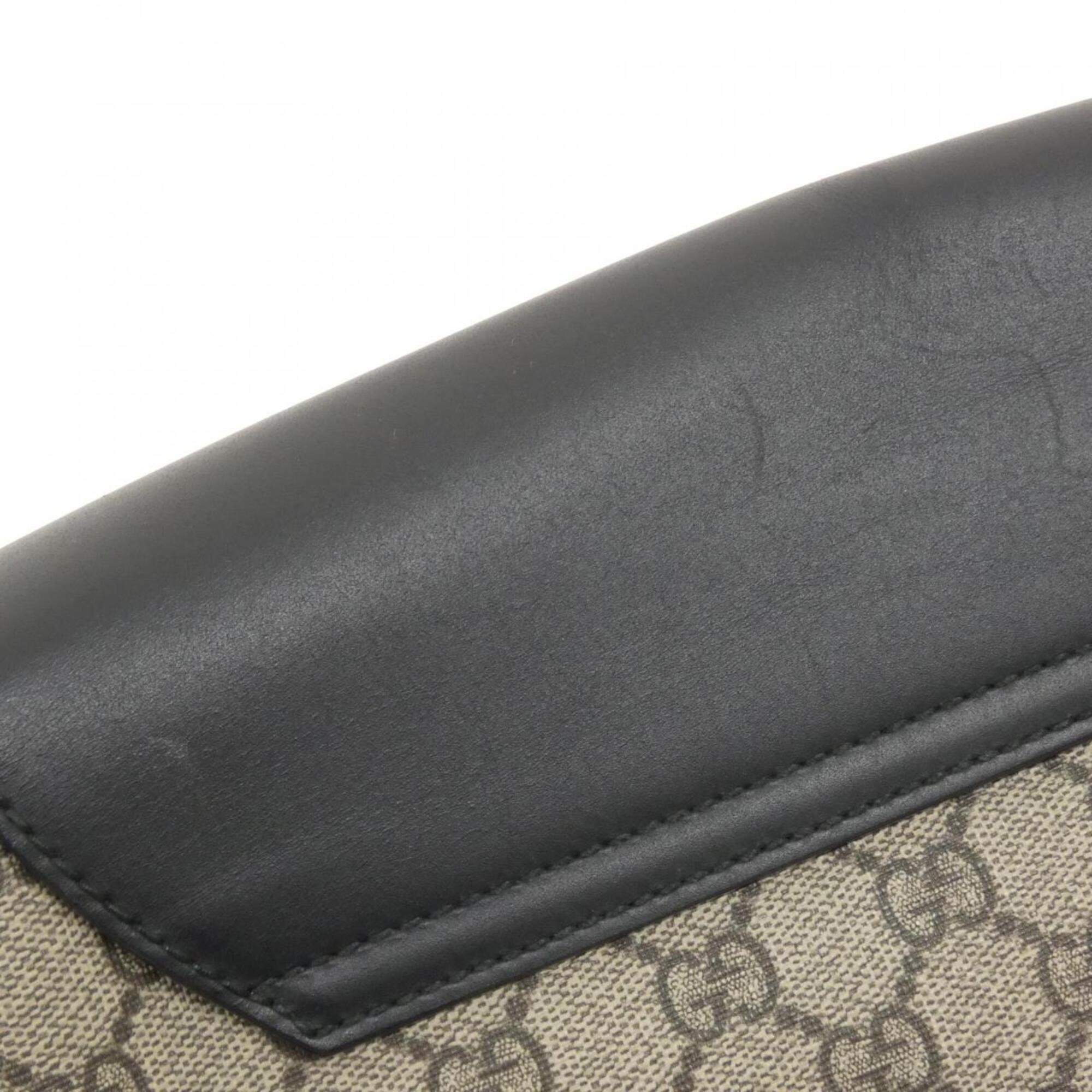 Gucci Beige Black Gg Supreme Leather Shoulder Bag (Pre-Owned)