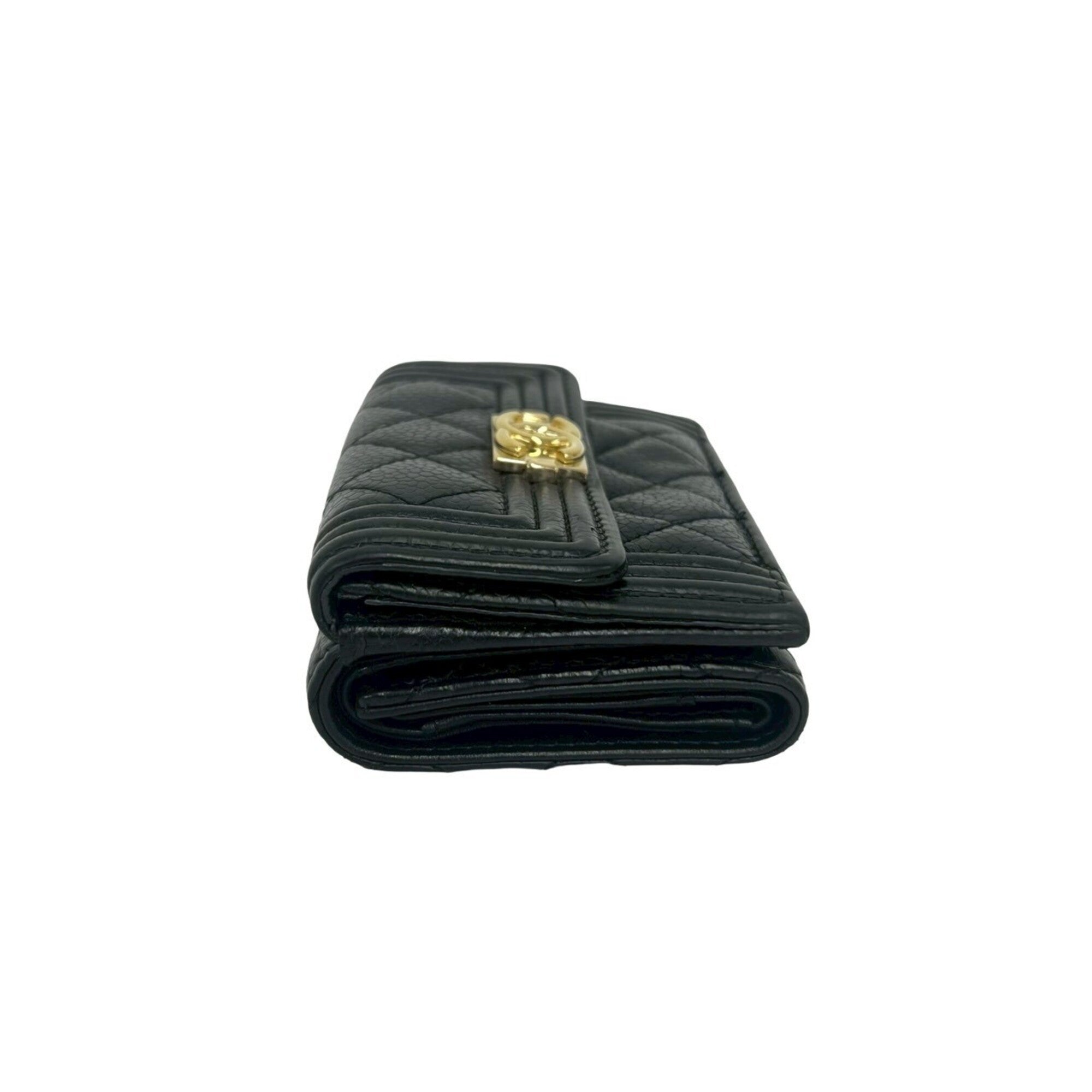 Chanel Black Grained Calfskin Wallet (Tri-Fold) (Pre-Owned)
