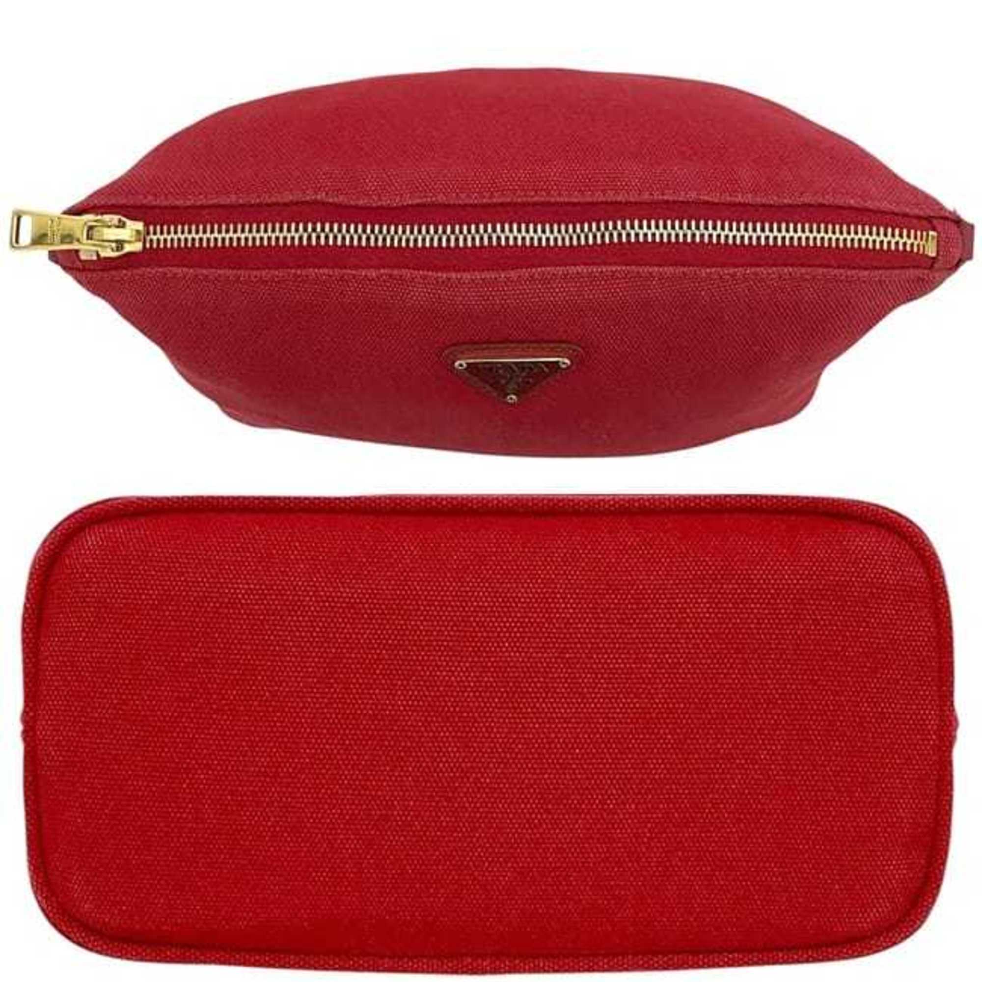 Prada Red Color Canvas Leather Pouch (Pre-Owned)