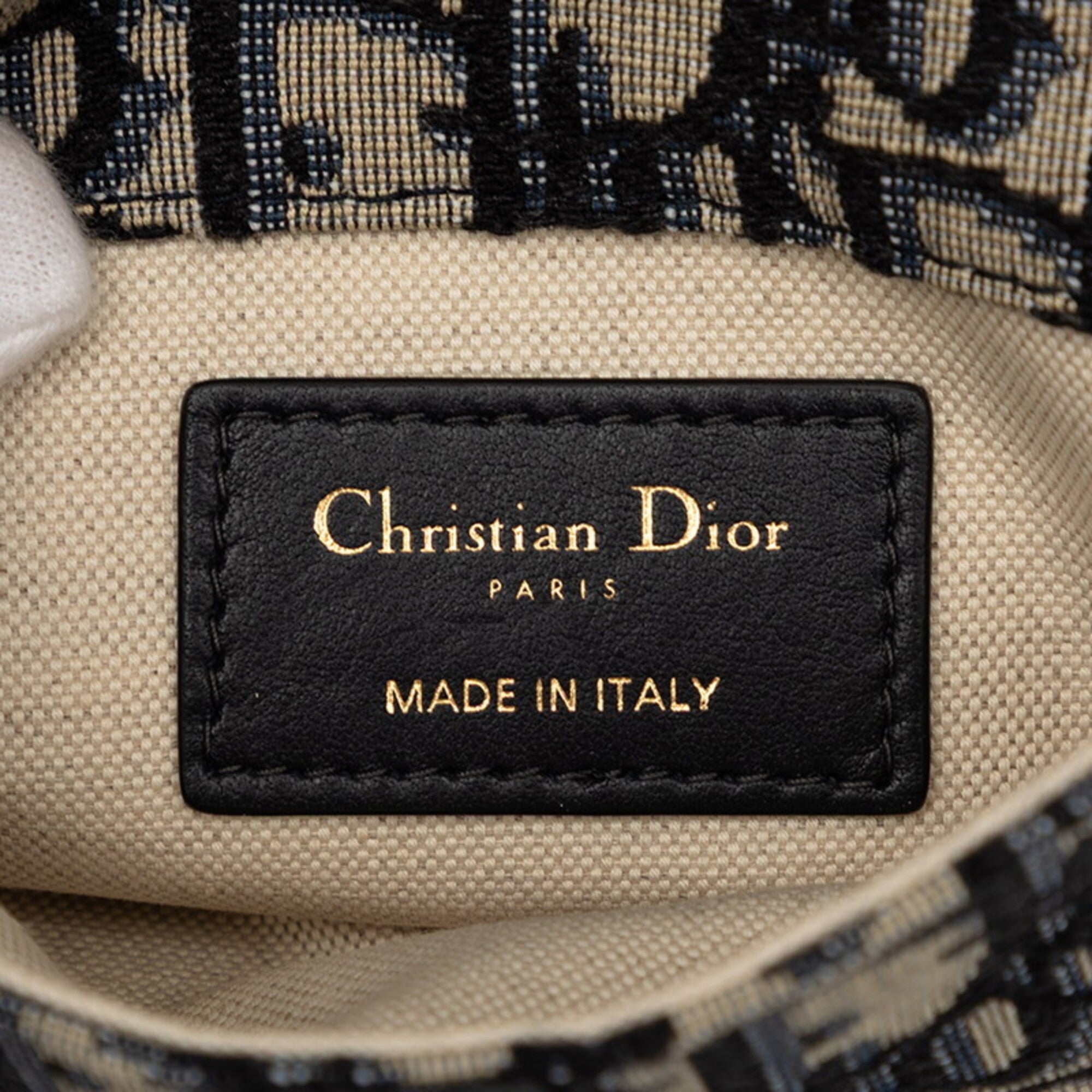 Christian Dior Beige Black Navy Canvas Leather Shoulder Bag (Pre-Owned)