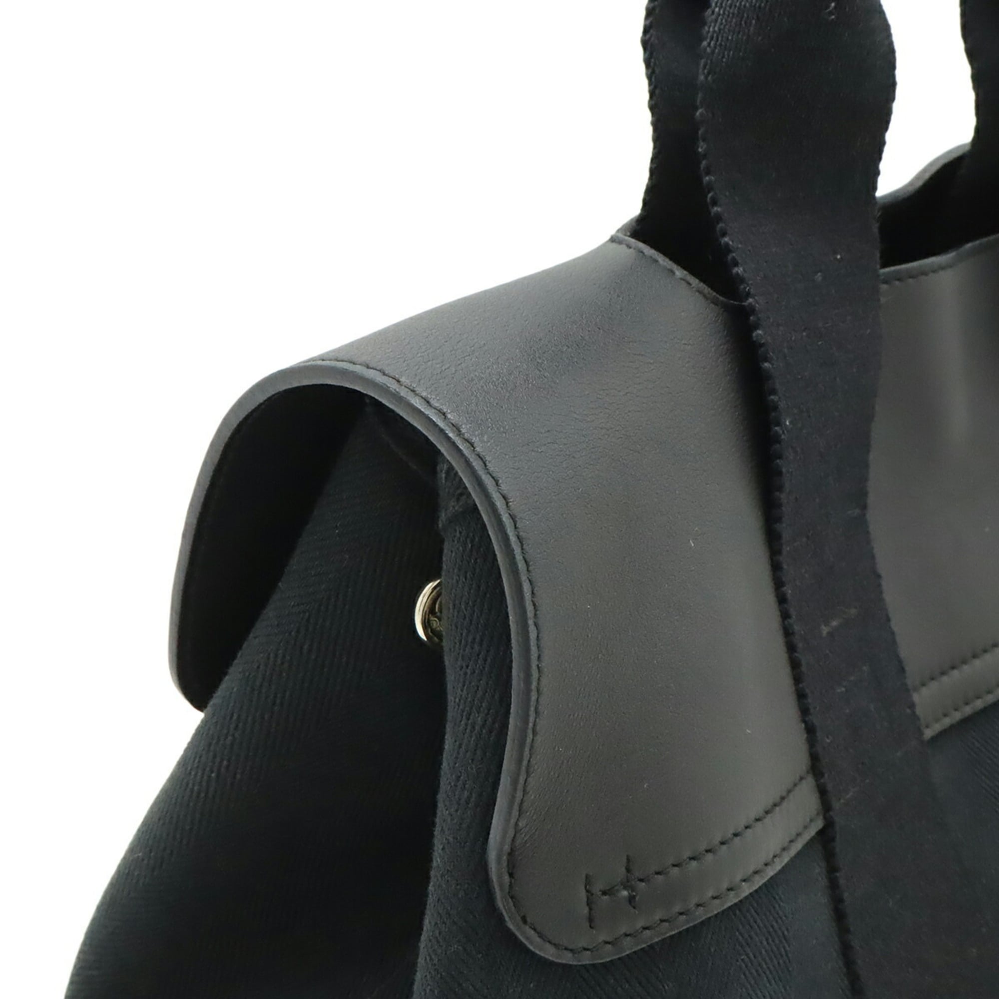 Hermes Valparaiso Black Toile Chevron Leather Handbag Tote Bag (Pre-Owned)