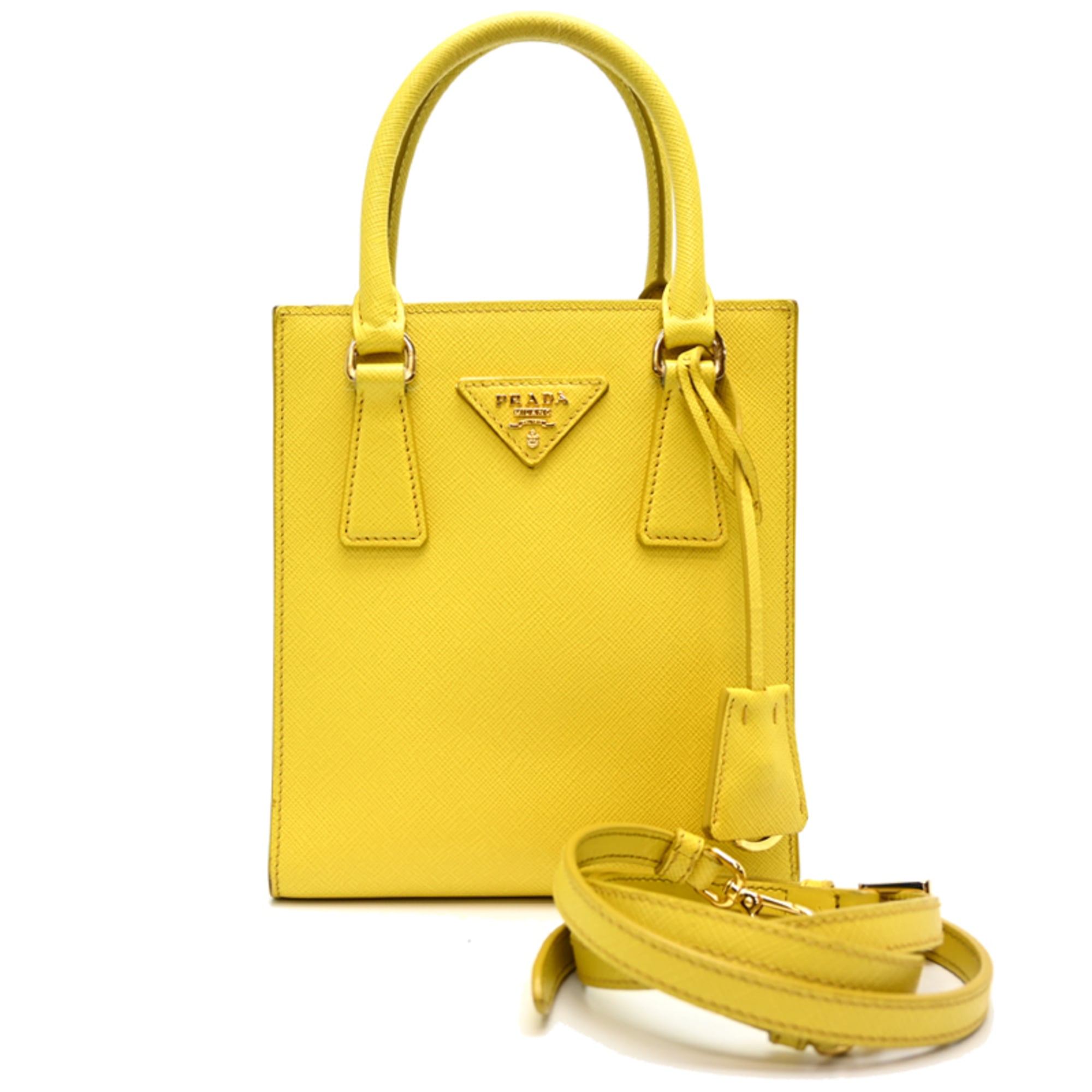 Prada Yellow Leather Handbag Shoulder Bag (Pre-Owned)