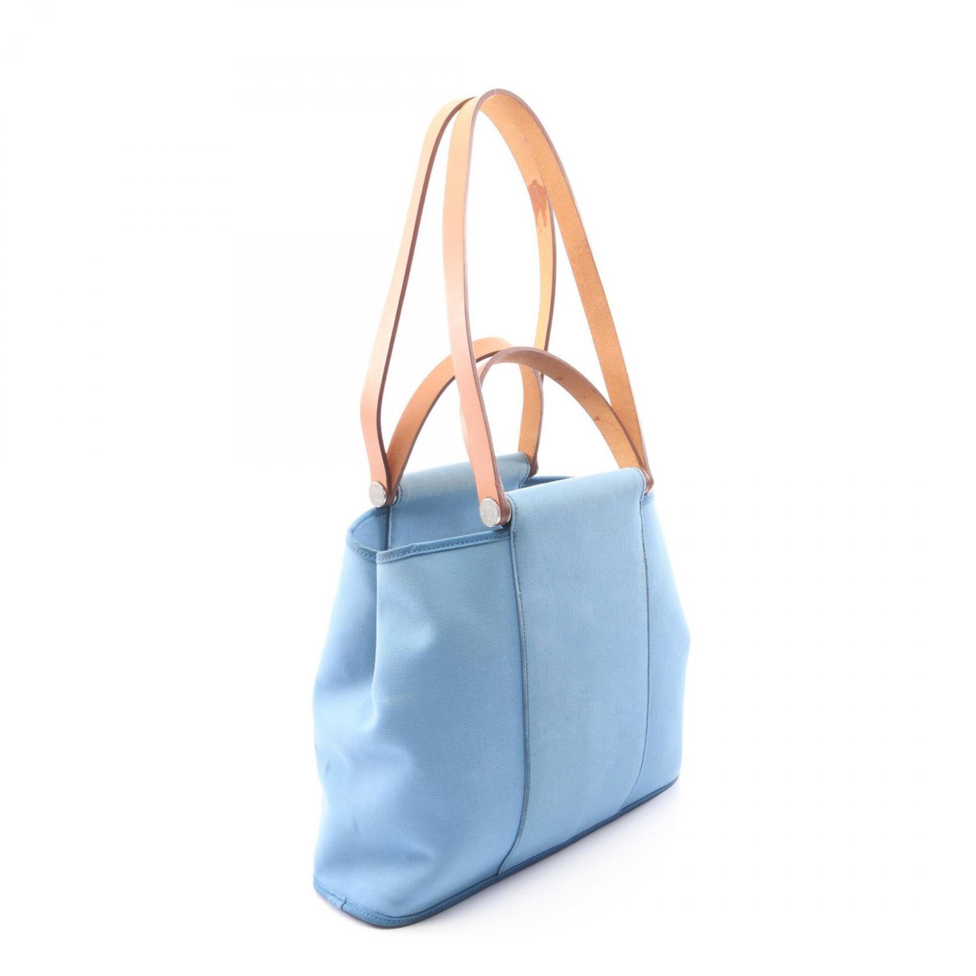Hermes Blue Brown Toile Officier Leather Handbag Tote Bag (Pre-Owned)