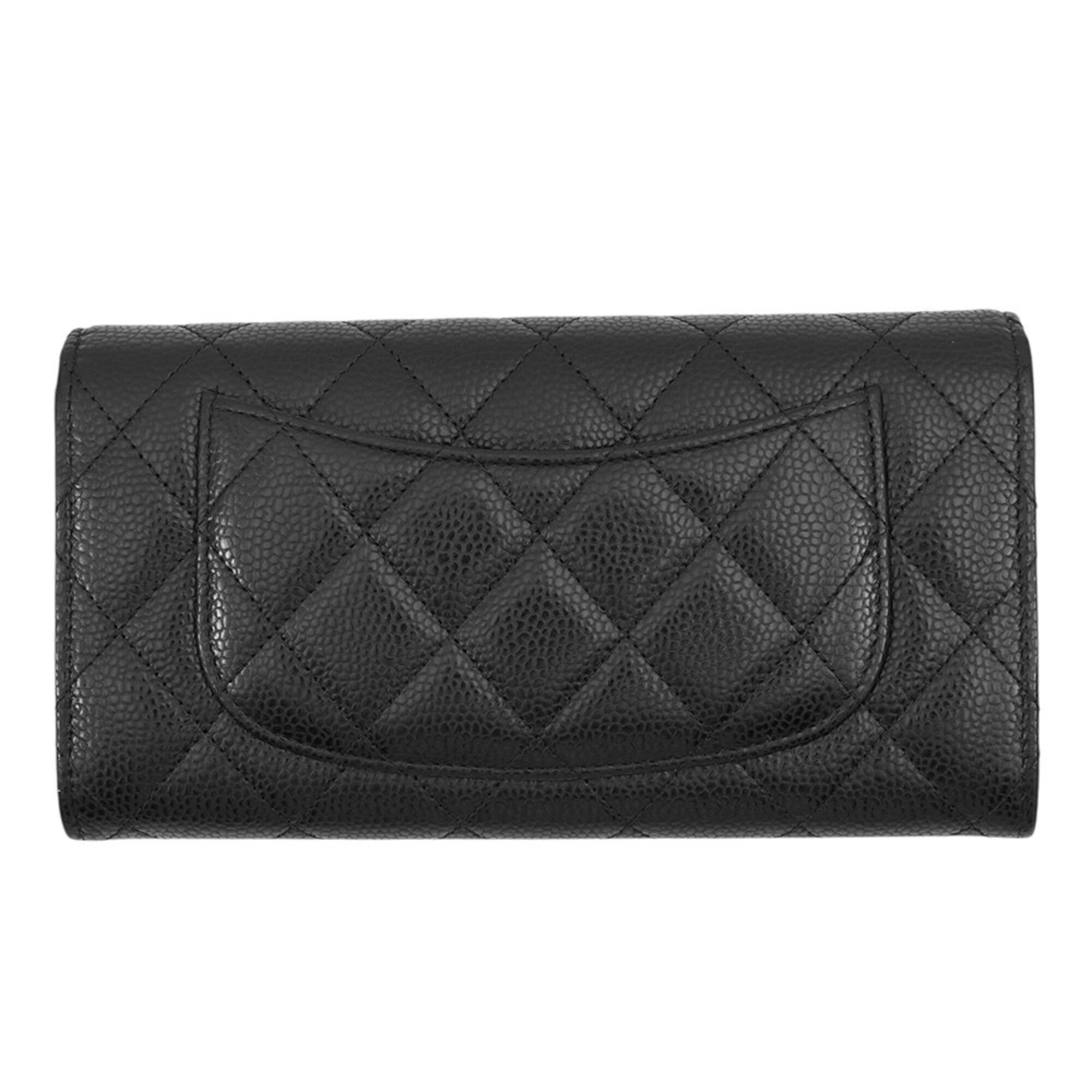 Chanel Black Grained Calfskin Long Wallet (Bi-Fold) (Pre-Owned)