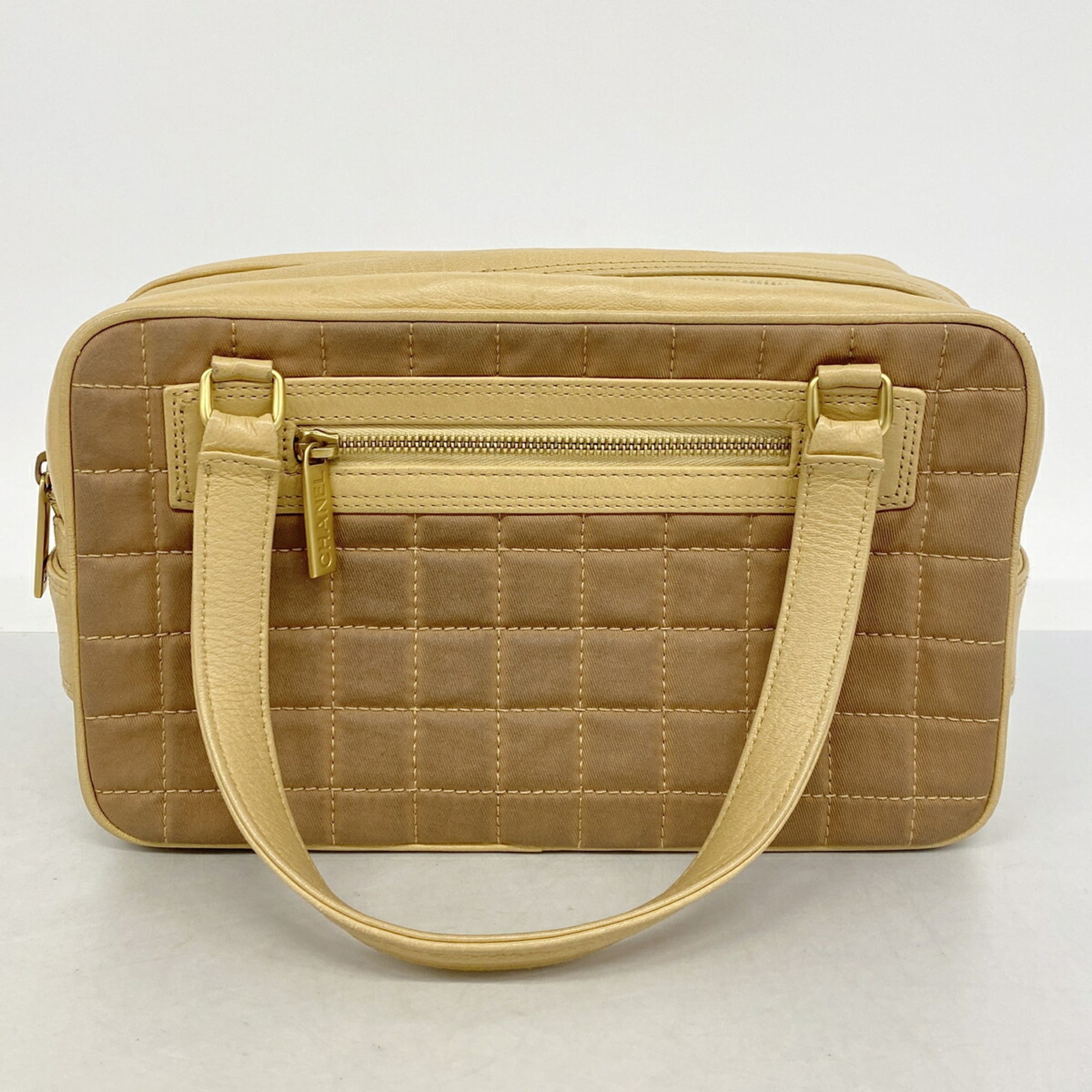 Chanel Beige Brown Canvas Handbag (Pre-Owned)
