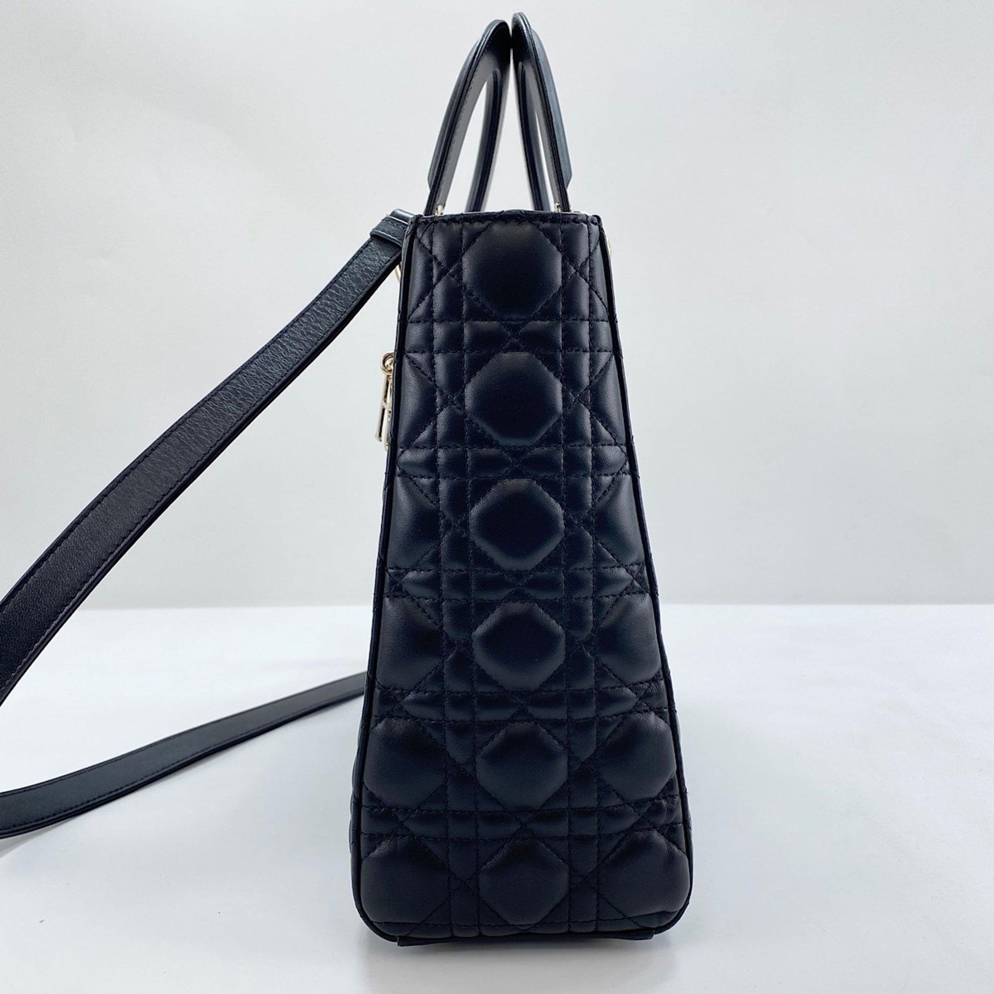 Christian Dior Lady Dior Black Leather Handbag (Pre-Owned)