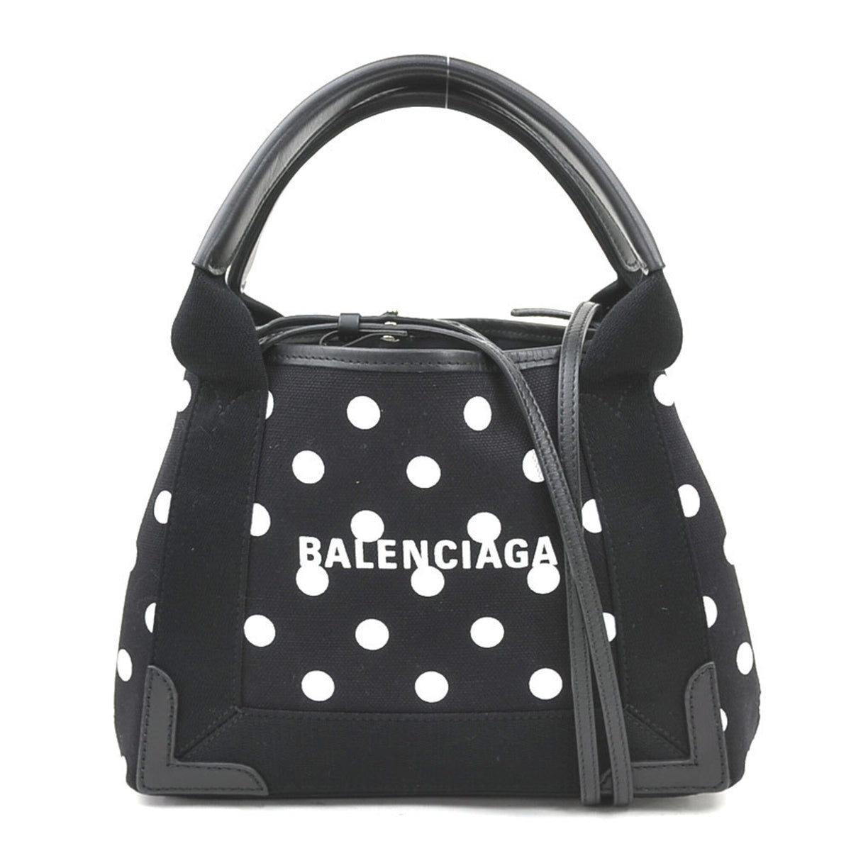 Balenciaga Black White Canvas Leather Handbag Shoulder Bag (Pre-Owned)