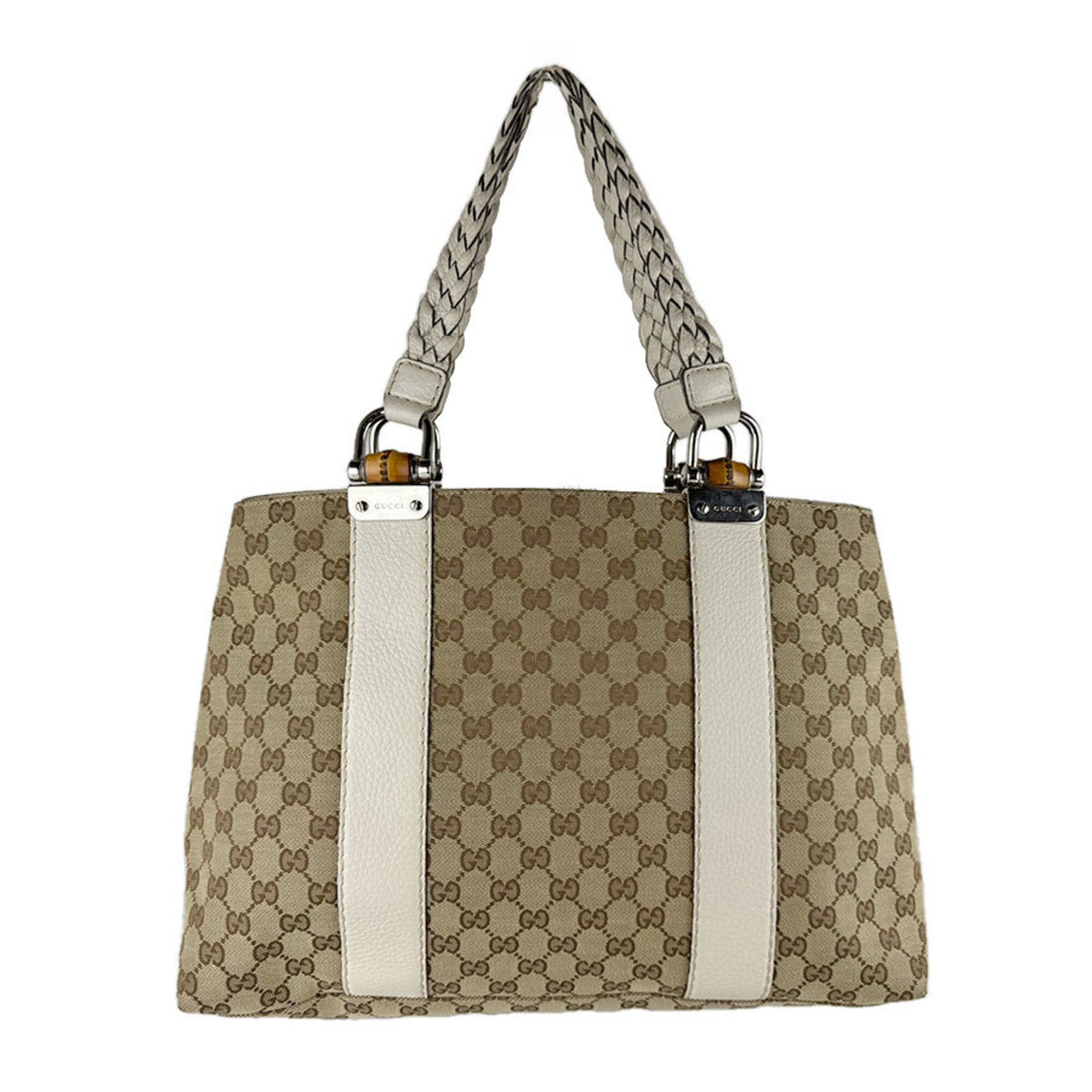 Gucci Beige Brown Ivory Gg Canvas Leather Tote Bag (Pre-Owned)