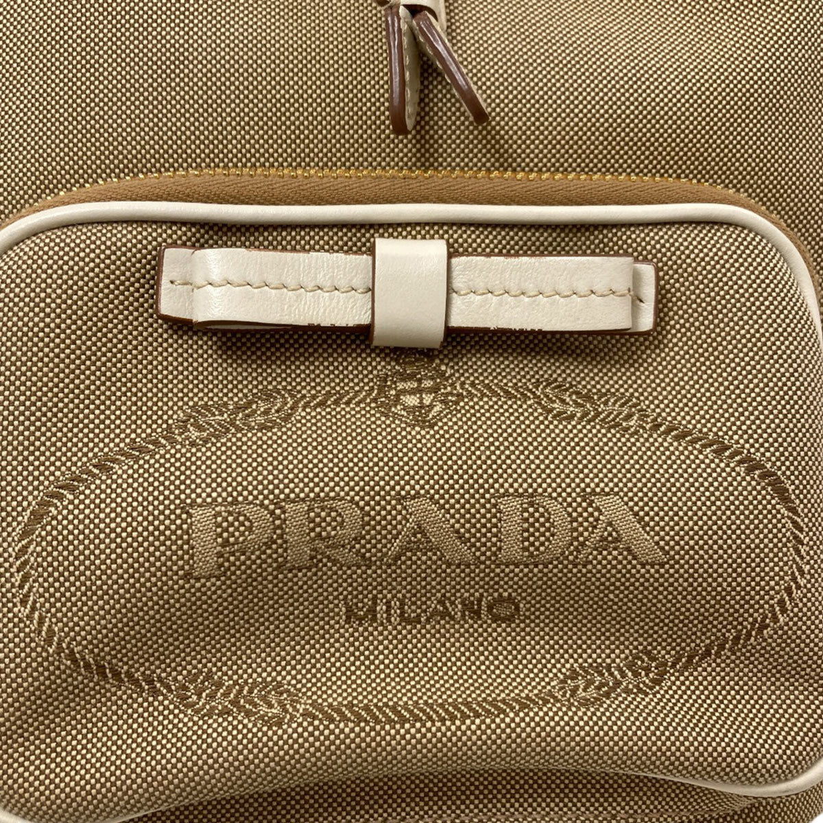 Prada Brown White Canvas Handbag (Pre-Owned)