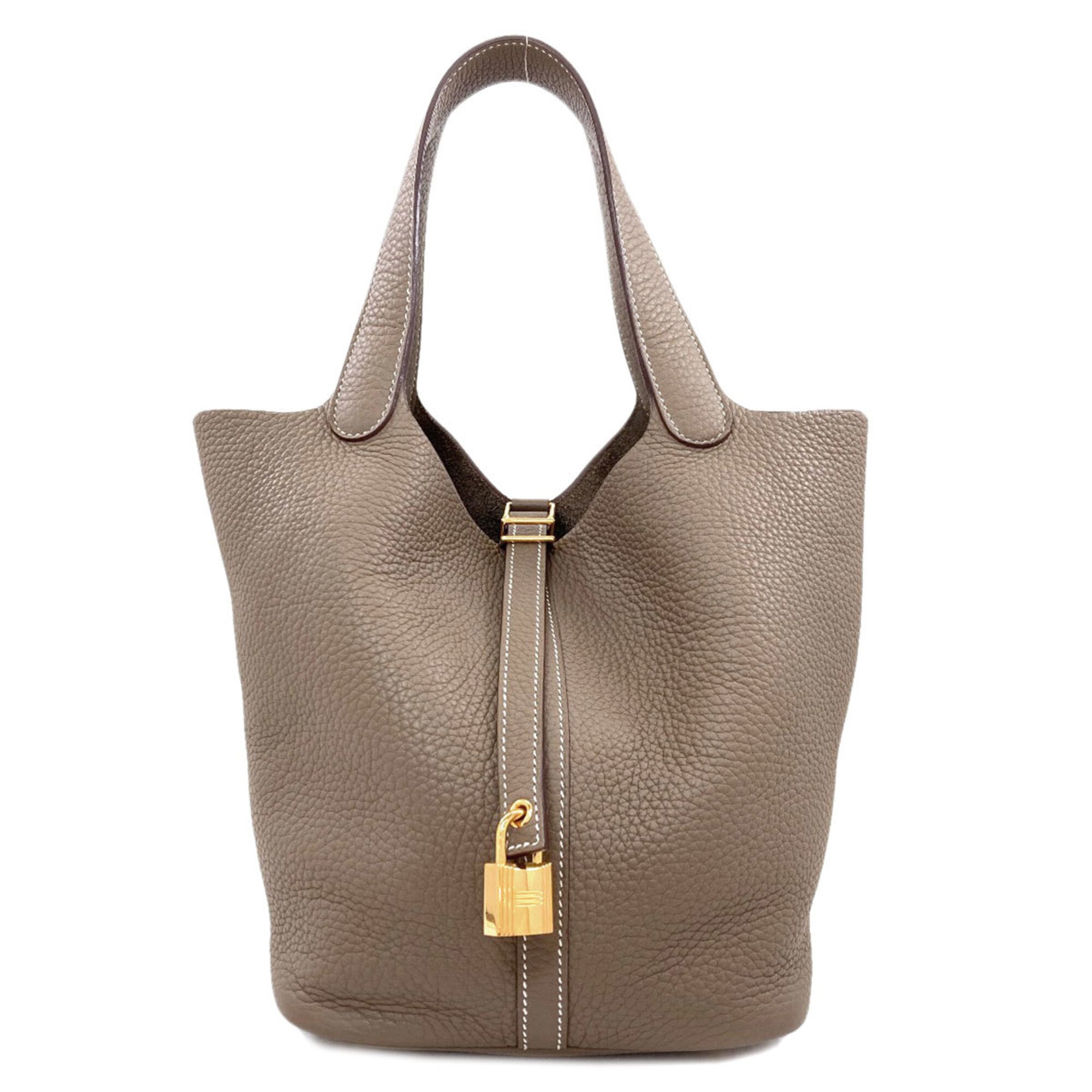 Hermes Grayish Taurillon Clemence Leather Handbag (Pre-Owned)