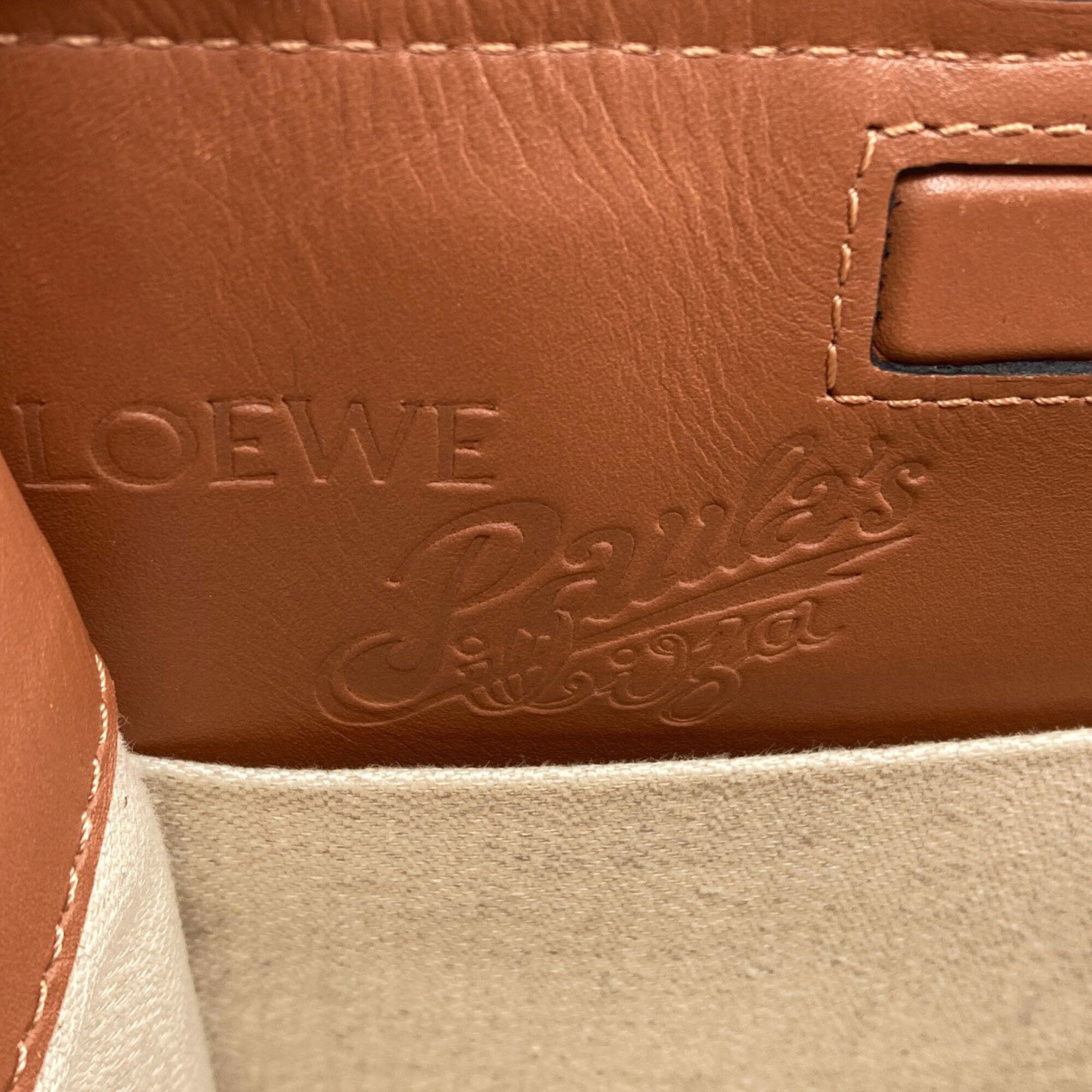 Loewe Brown Light Blue White Canvas Leather Tote Bag (Pre-Owned)