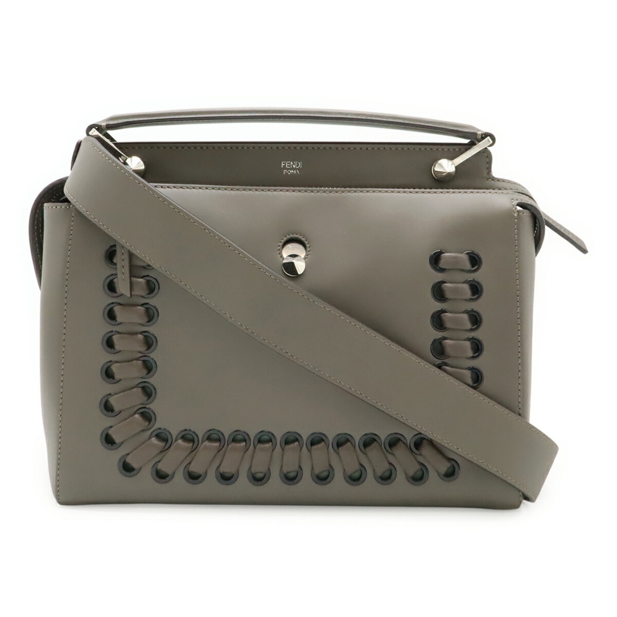 Fendi Gray Leather Handbag Pouch Shoulder Bag (Pre-Owned)