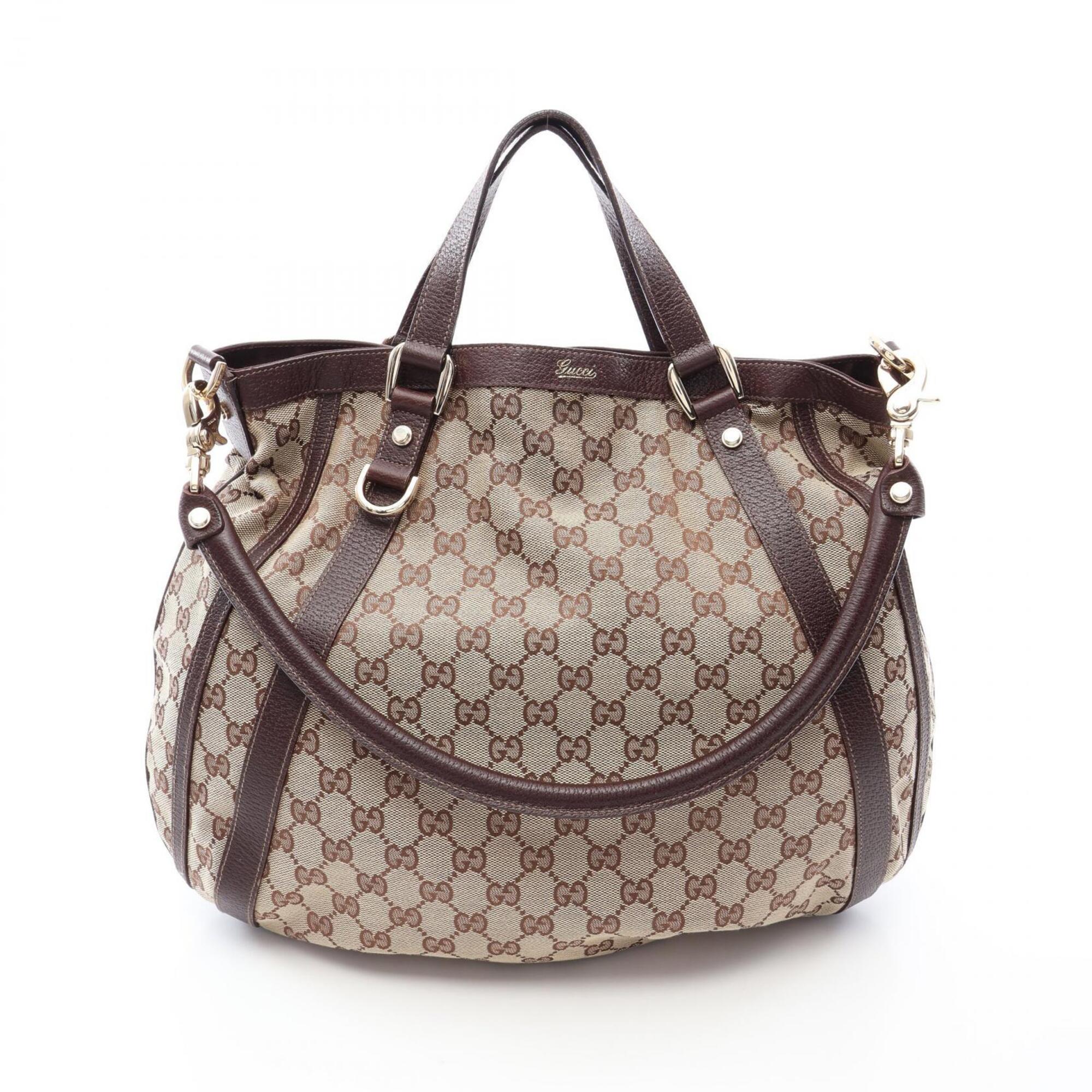Gucci Beige Brown Gg Canvas Leather Handbag Tote Bag (Pre-Owned)