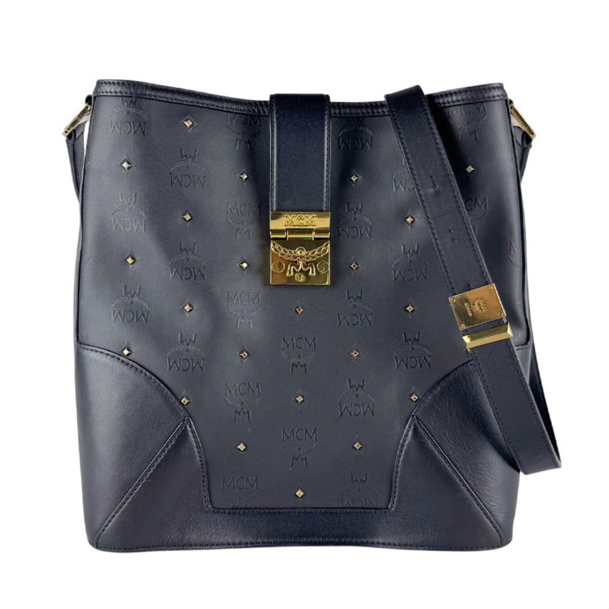 Mcm Black Coated Canvas Leather Shoulder Bag (Pre-Owned)