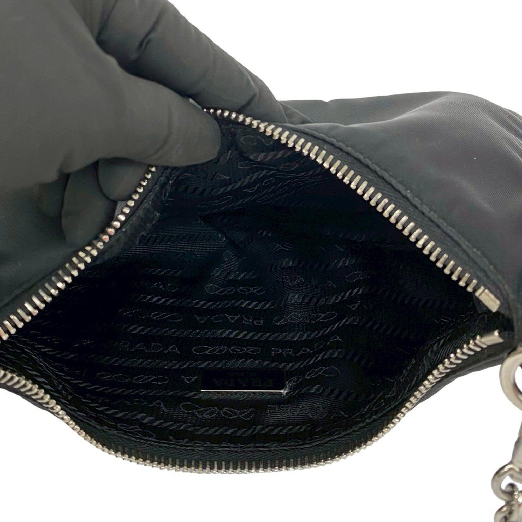 Prada Black Nylon Leather Pouch Shoulder Bag (Pre-Owned)