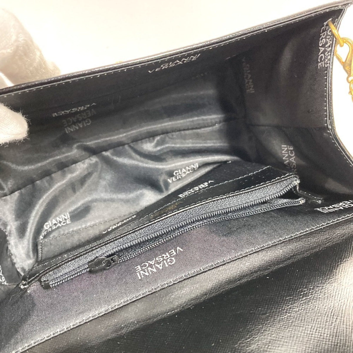 Versace Black Leather Handbag Vanity Bag (Pre-Owned)