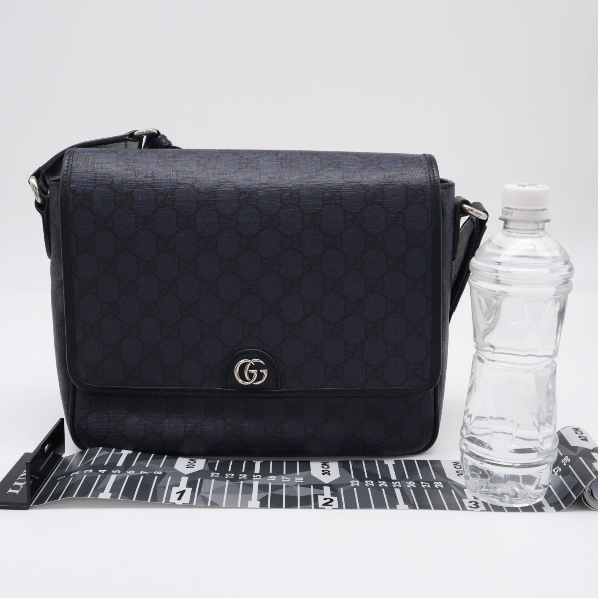 Gucci Ophidia Navy Black Canvas Leather Shoulder Bag (Pre-Owned)