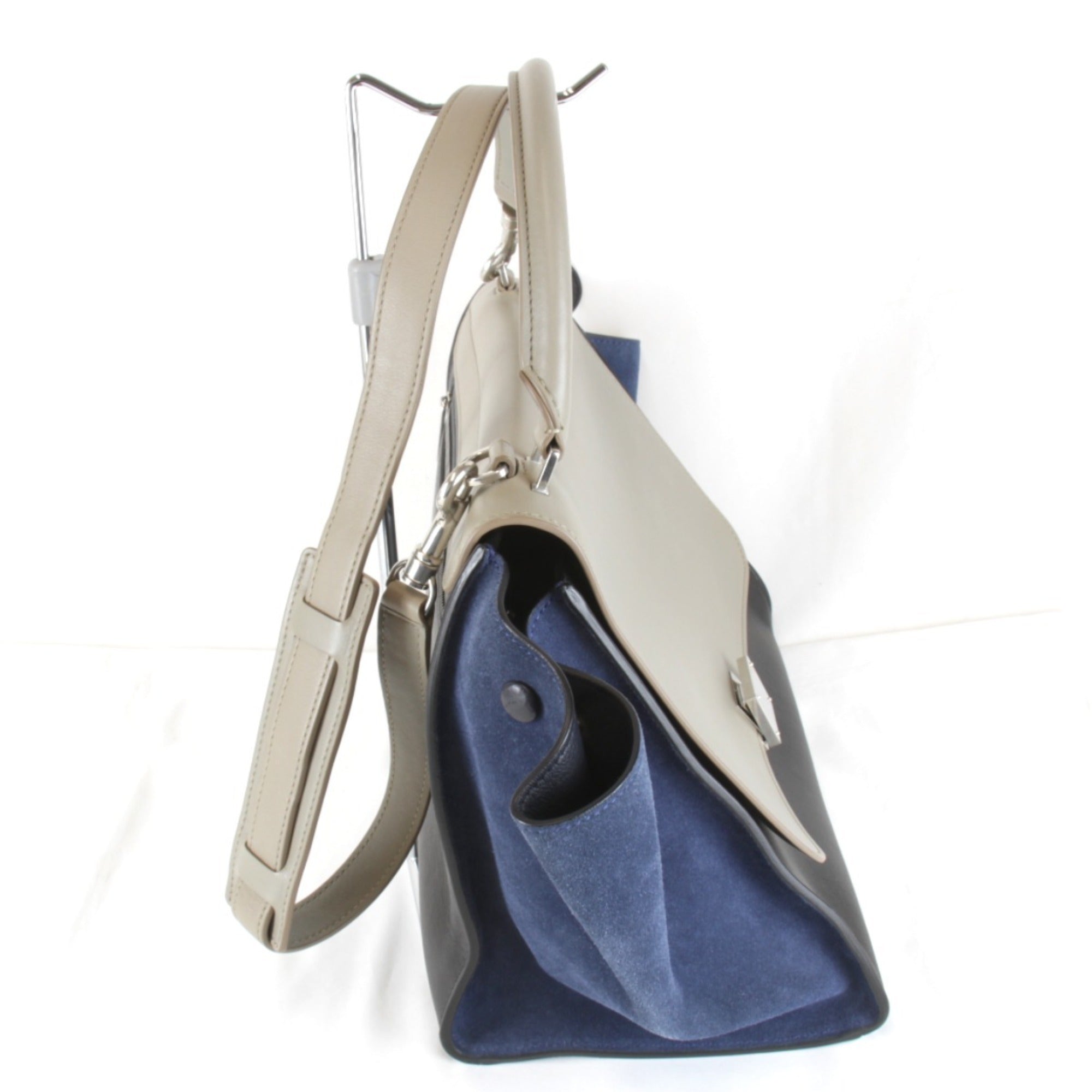 Celine Trapeze Gray Leather Suede Shoulder Bag (Pre-Owned)