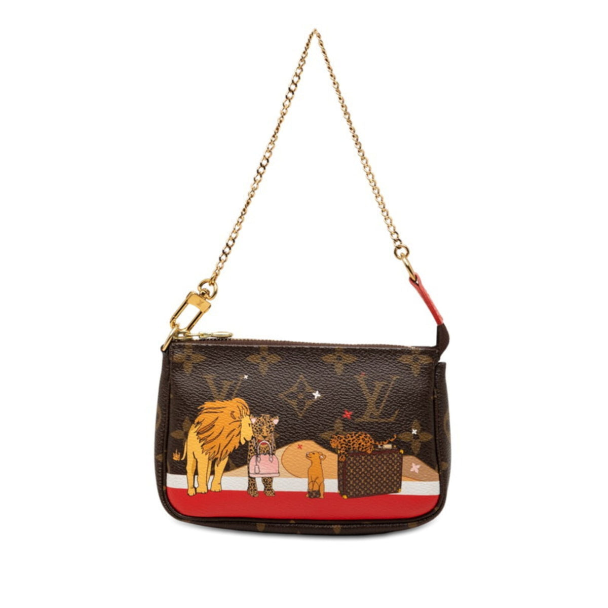 Louis Vuitton Monogram Brown Red Color Pvc Handbag Pouch (Pre-Owned)