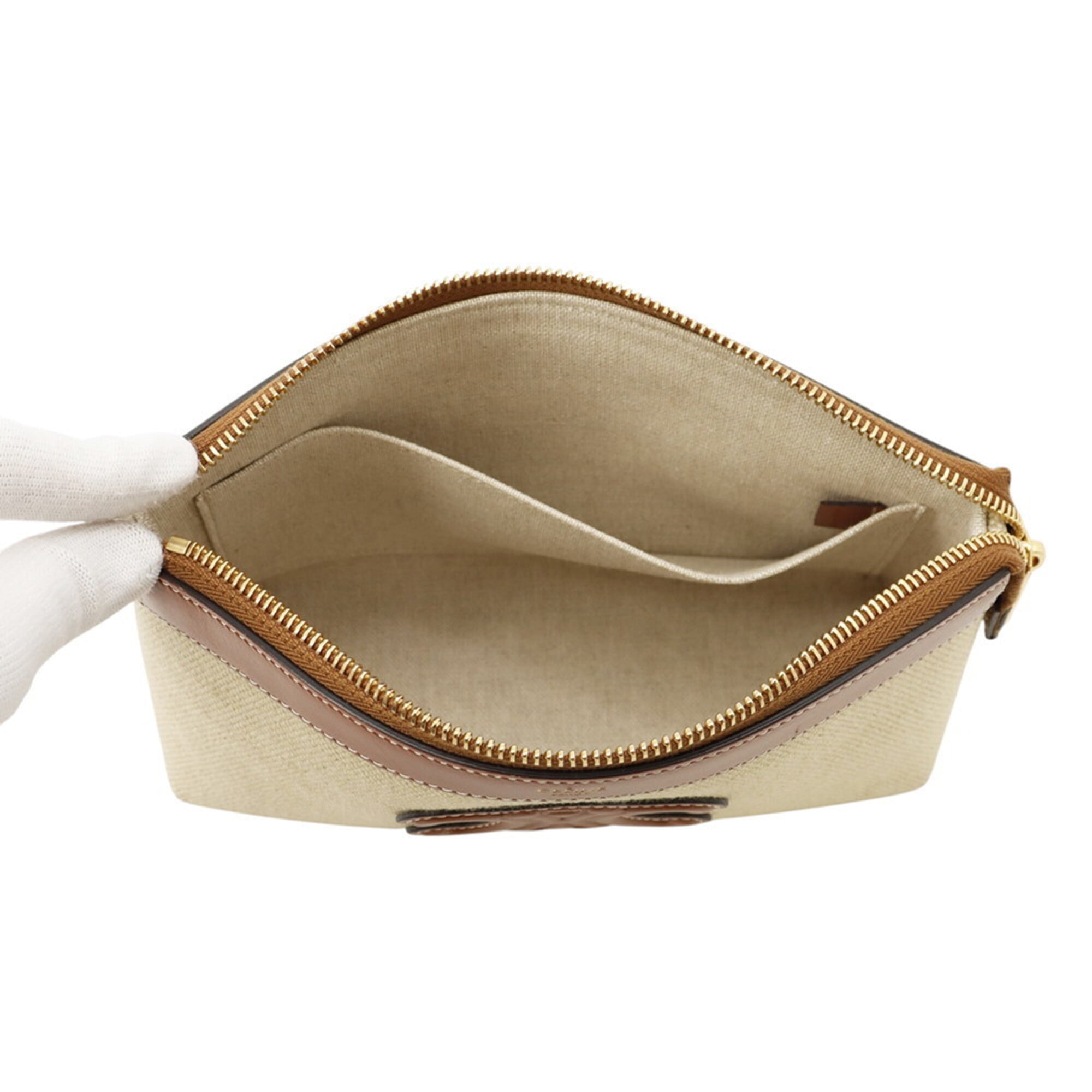 Celine Beige Canvas Leather Handbag Pouch (Pre-Owned)