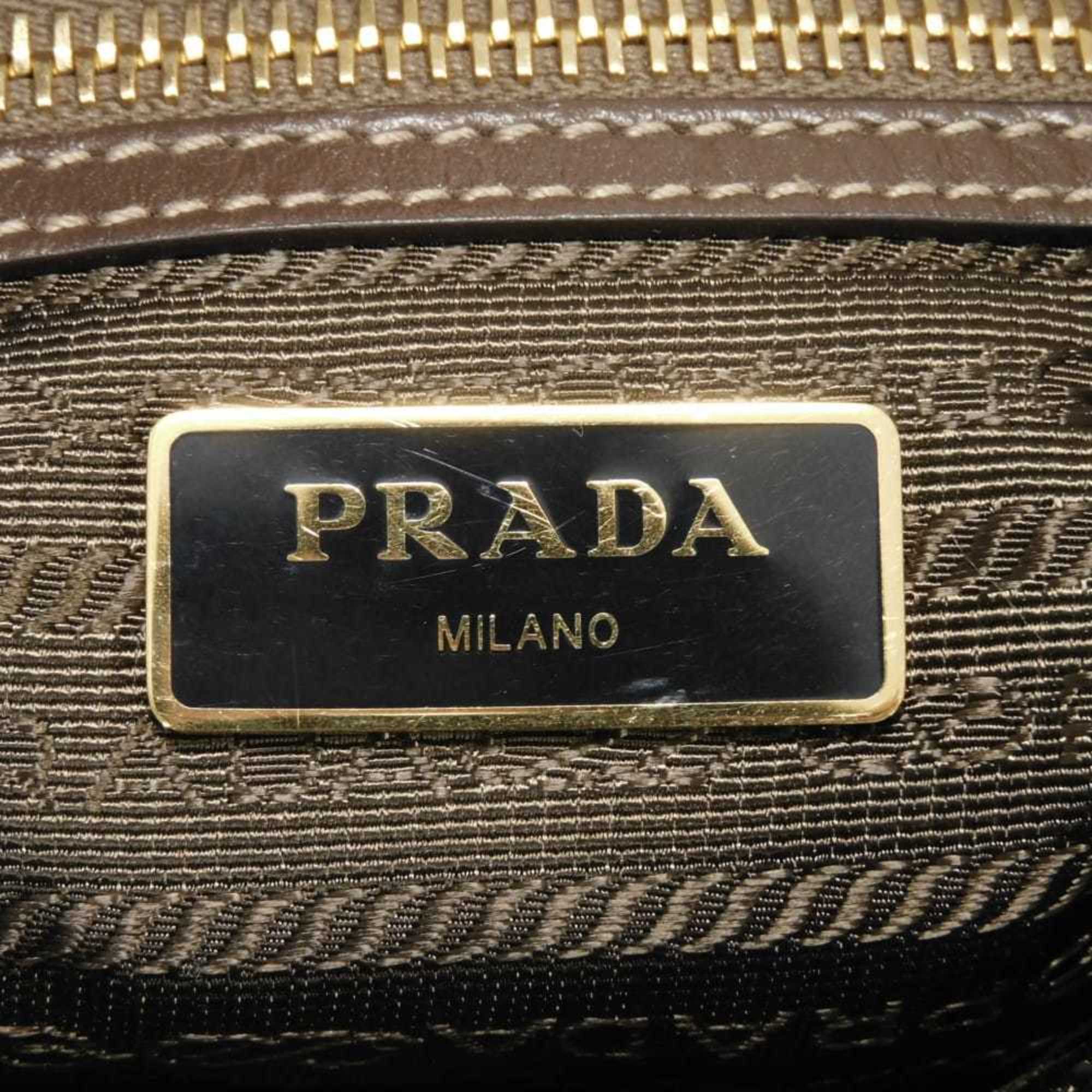 Prada Brown Jacquard Canvas Leather Shoulder Bag (Pre-Owned)