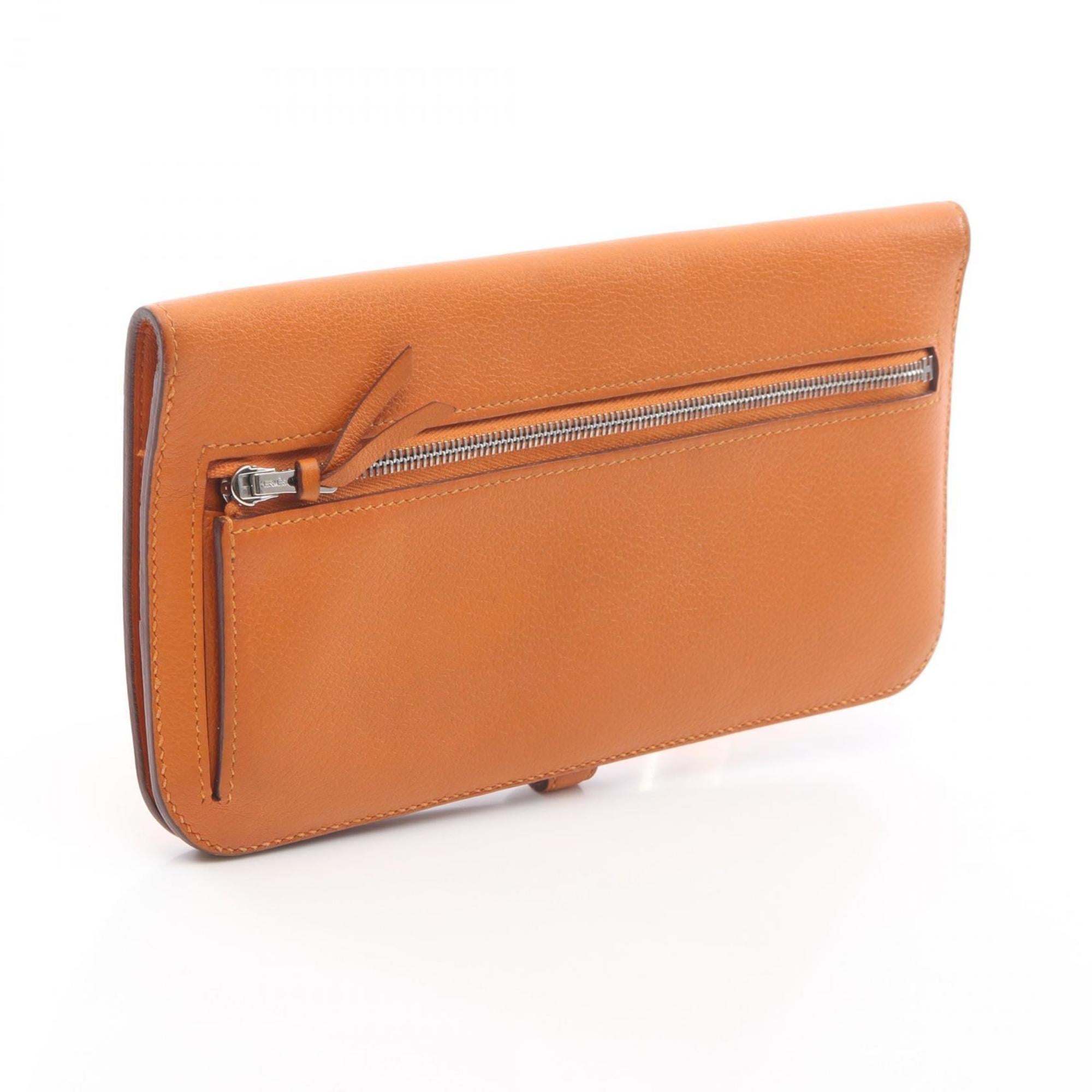 Hermes Orange Leather Long Wallet (Bi-Fold) (Pre-Owned)