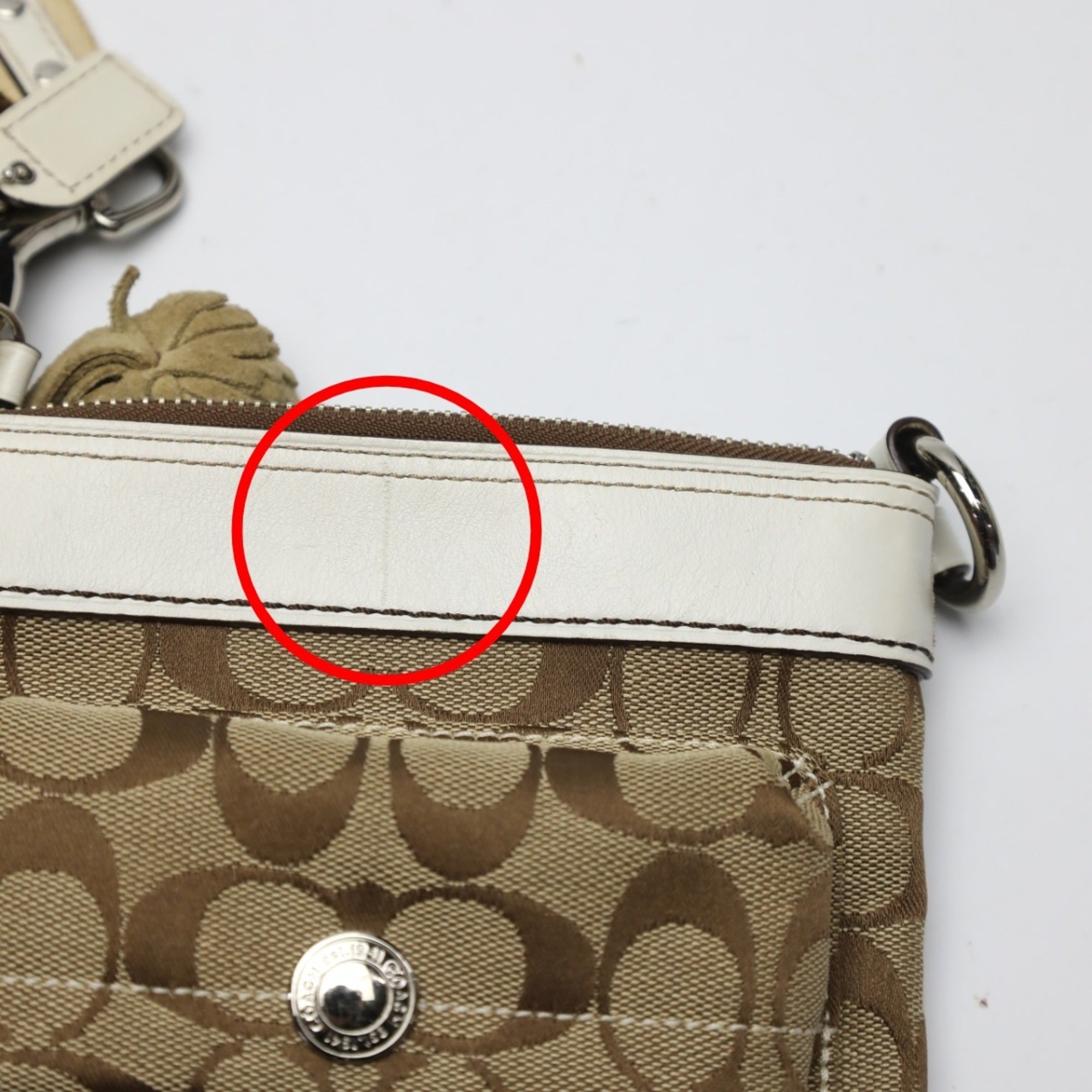 Coach Khaki White Signature Line Shoulder Bag (Pre-Owned)