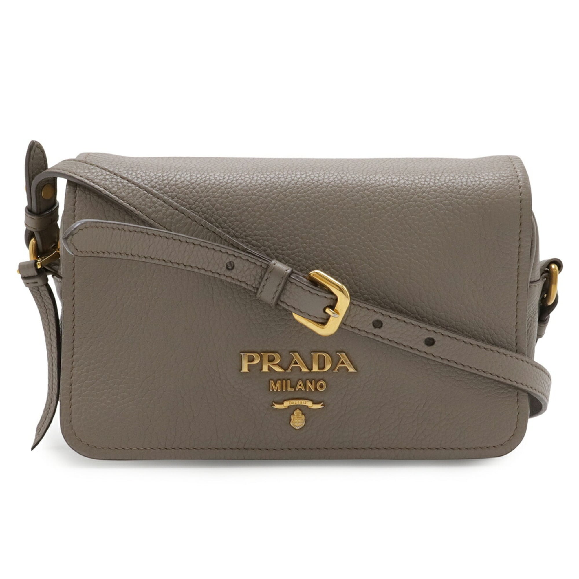 Prada Grayish Leather Pochette Shoulder Bag (Pre-Owned)