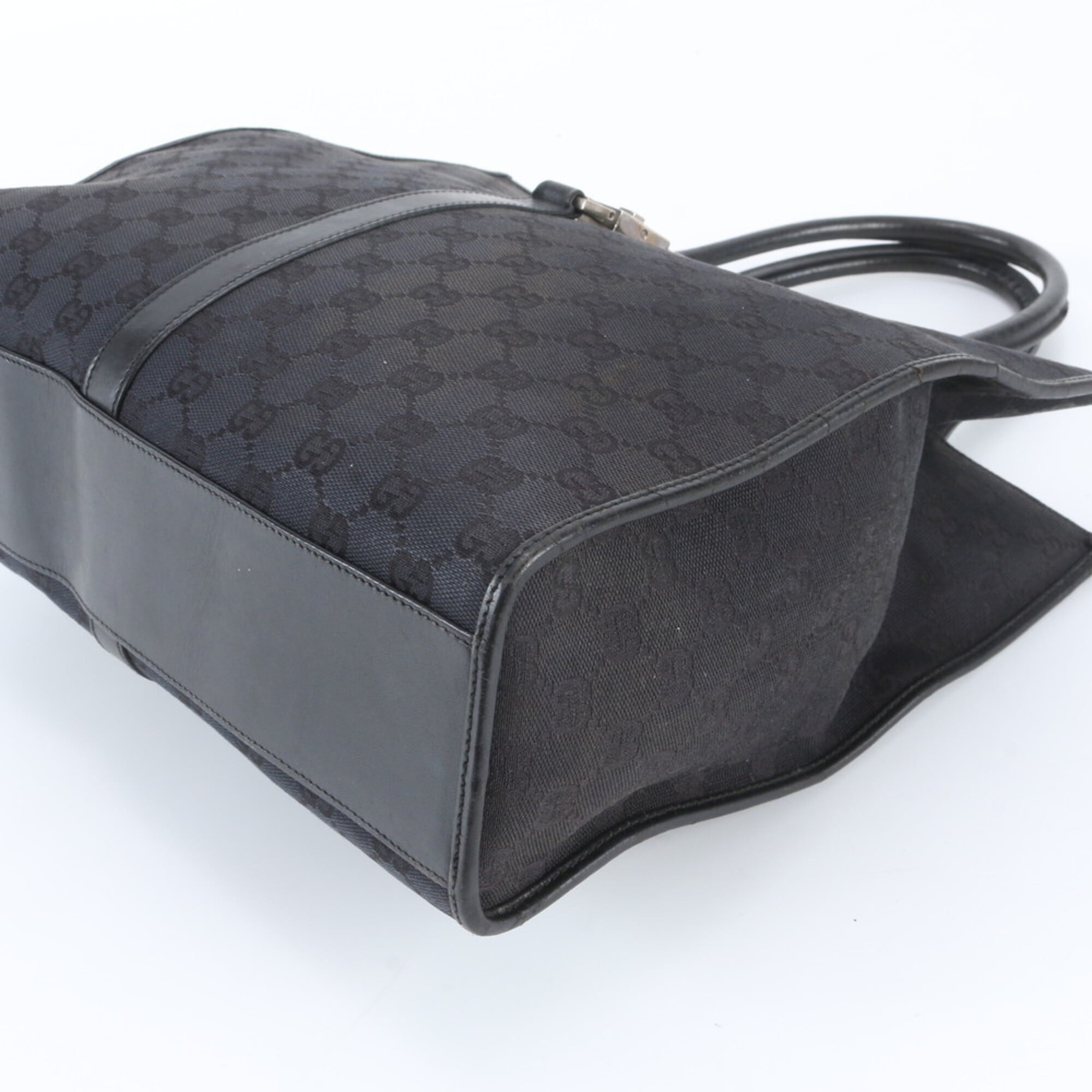 Gucci Black Leather Canvas Handbag Shoulder Bag Tote Bag (Pre-Owned)