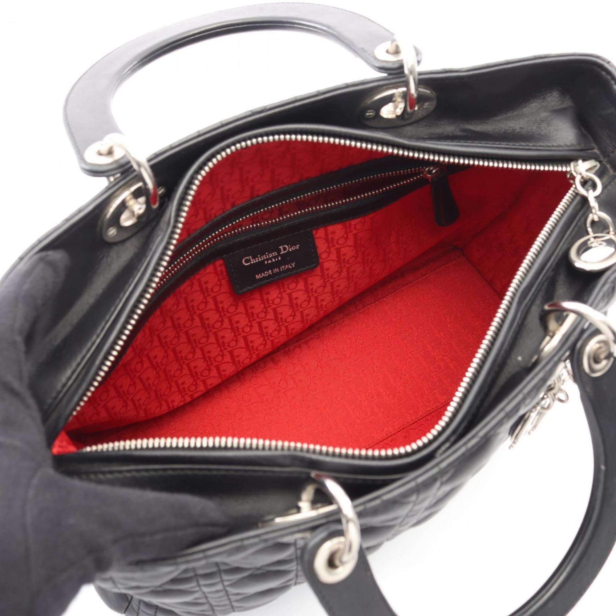 Christian Dior Lady Dior Black Leather Handbag (Pre-Owned)