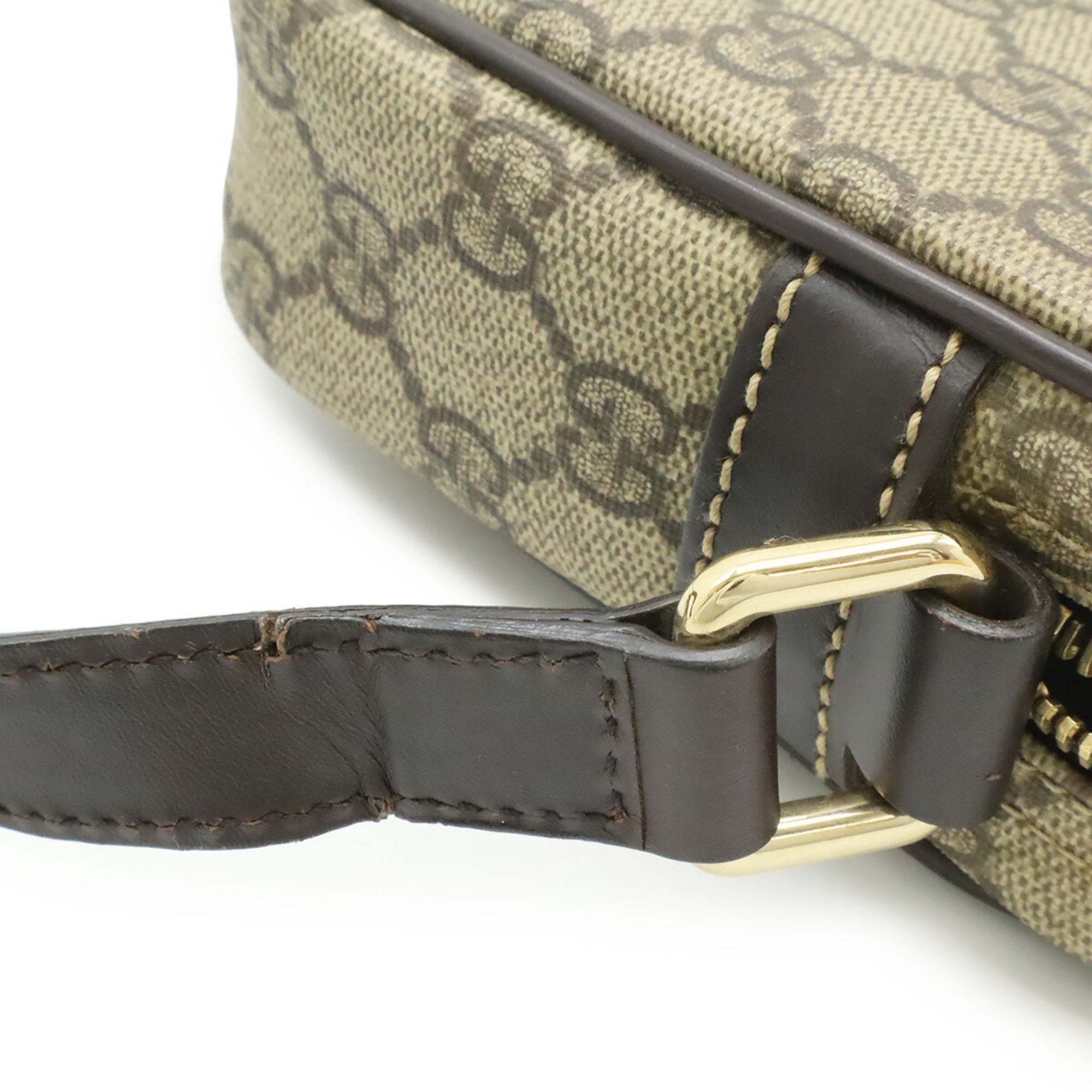 Gucci Beige Dark Brown Khaki Gg Supreme Canvas Leather Pochette Shoulder Bag (Pre-Owned)