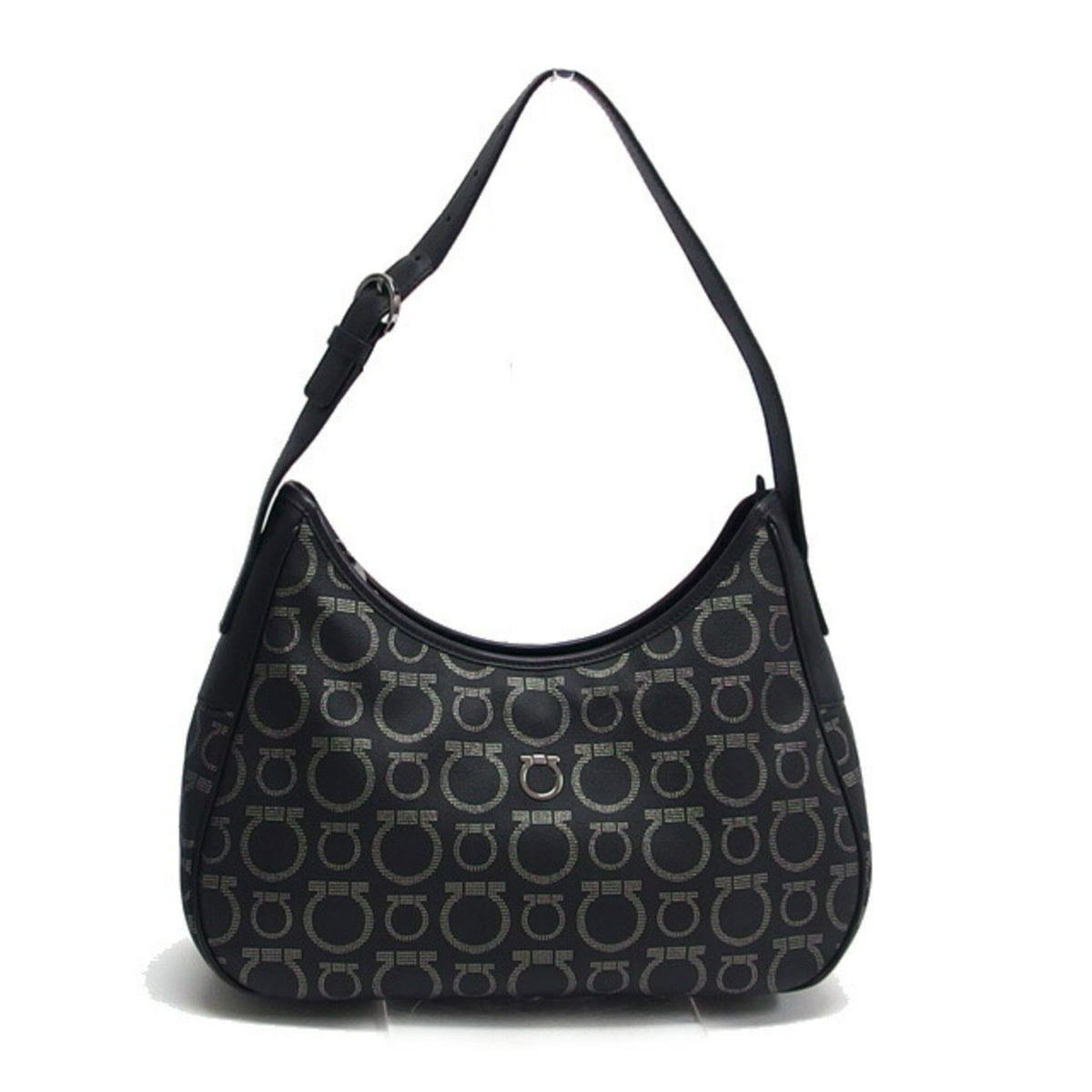 Salvatore Ferragamo Gancini Black Coated Canvas Leather Shoulder Bag (Pre-Owned)
