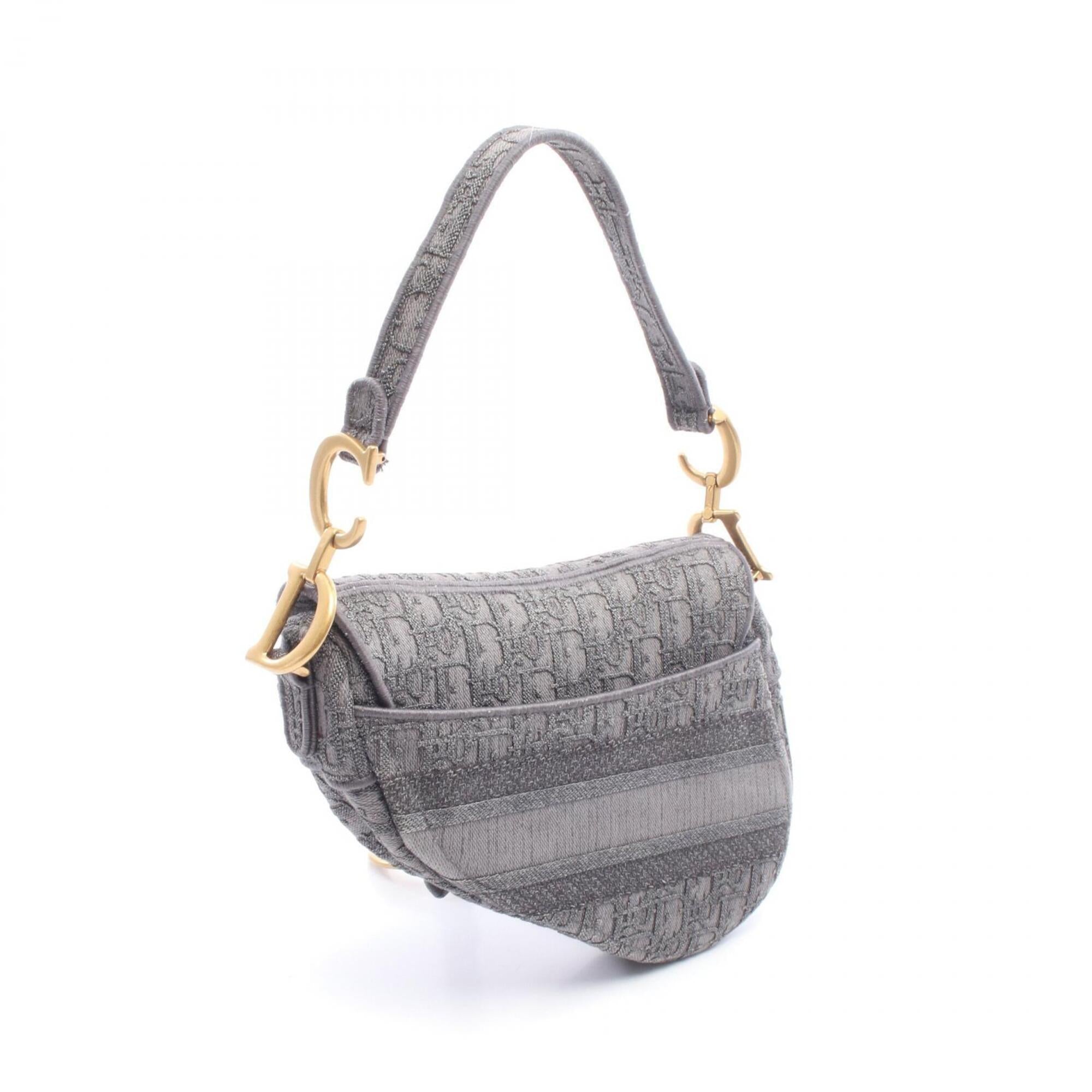Christian Dior Gray Canvas Handbag Saddle Bag (Pre-Owned)