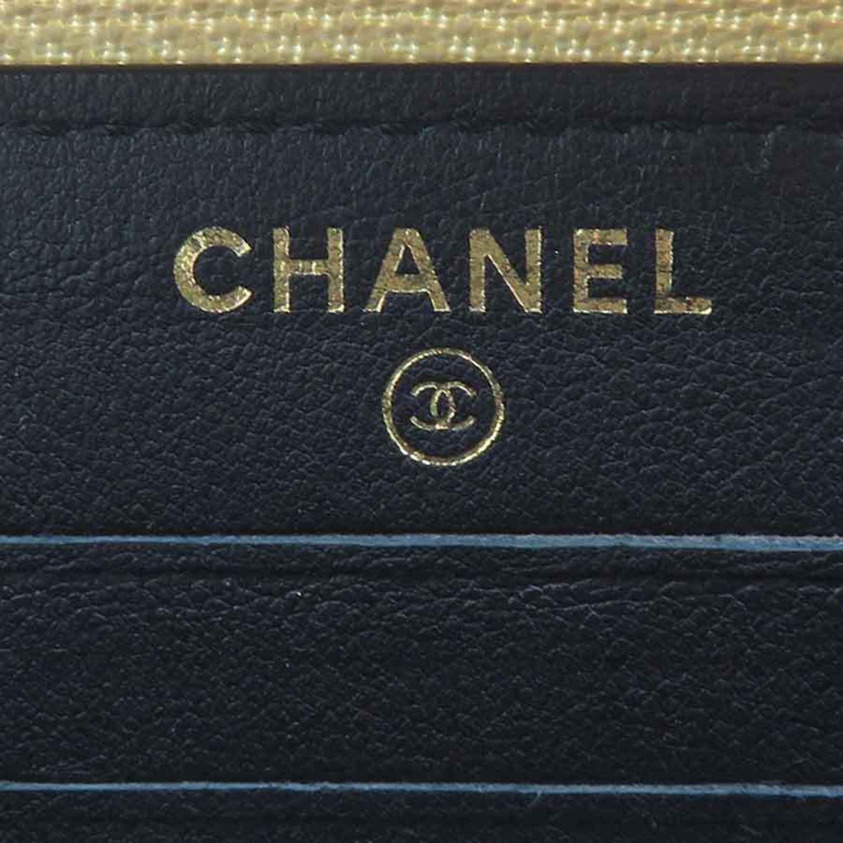 Chanel Gold Black Leather Long Wallet (Bi-Fold) (Pre-Owned)