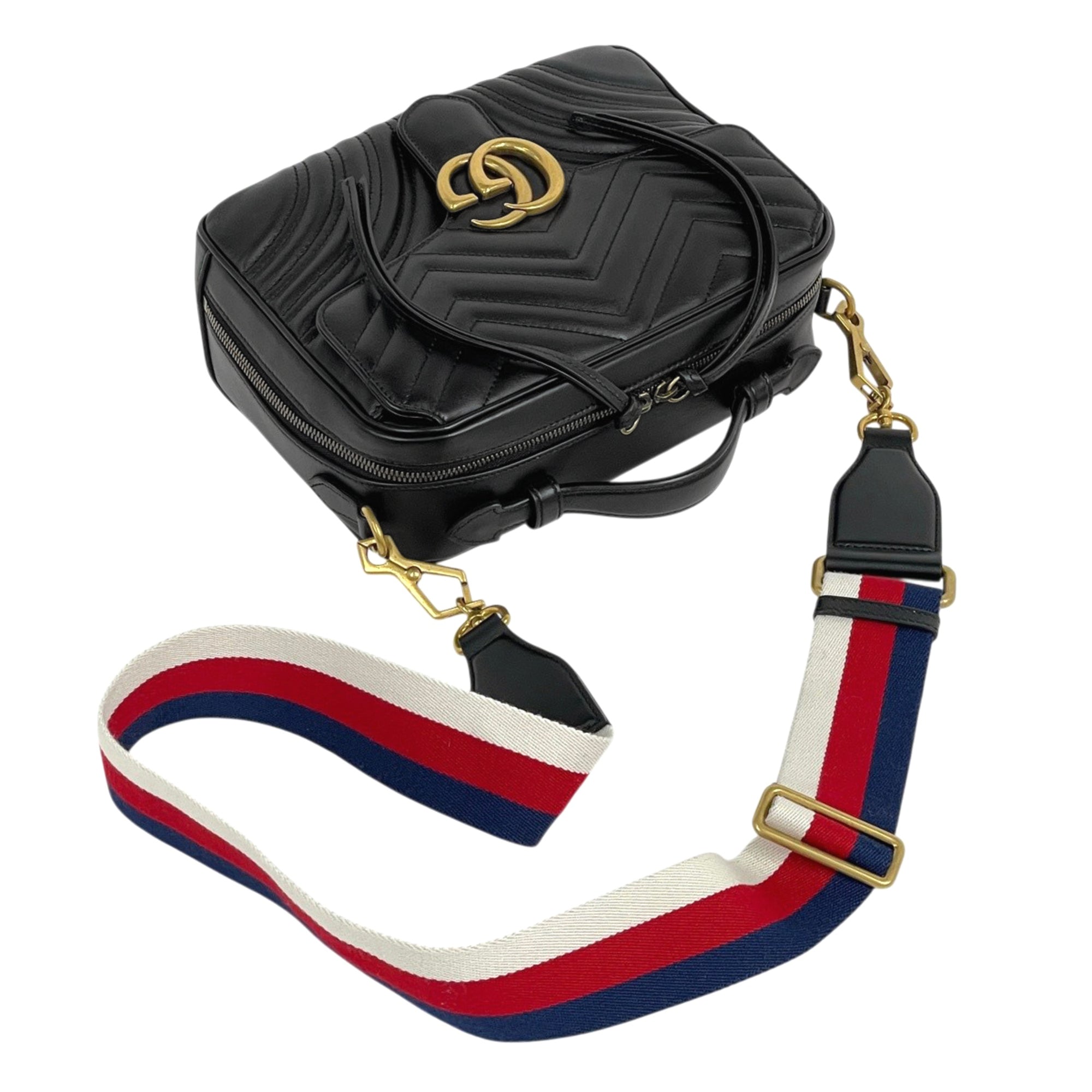Gucci Gg Marmont Black Leather Handbag Shoulder Bag (Pre-Owned)