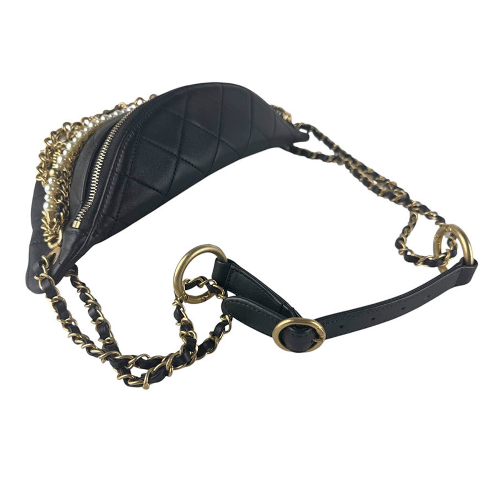 Chanel Black Gold Off-White Leather Fanny Pack Shoulder Bag (Pre-Owned)