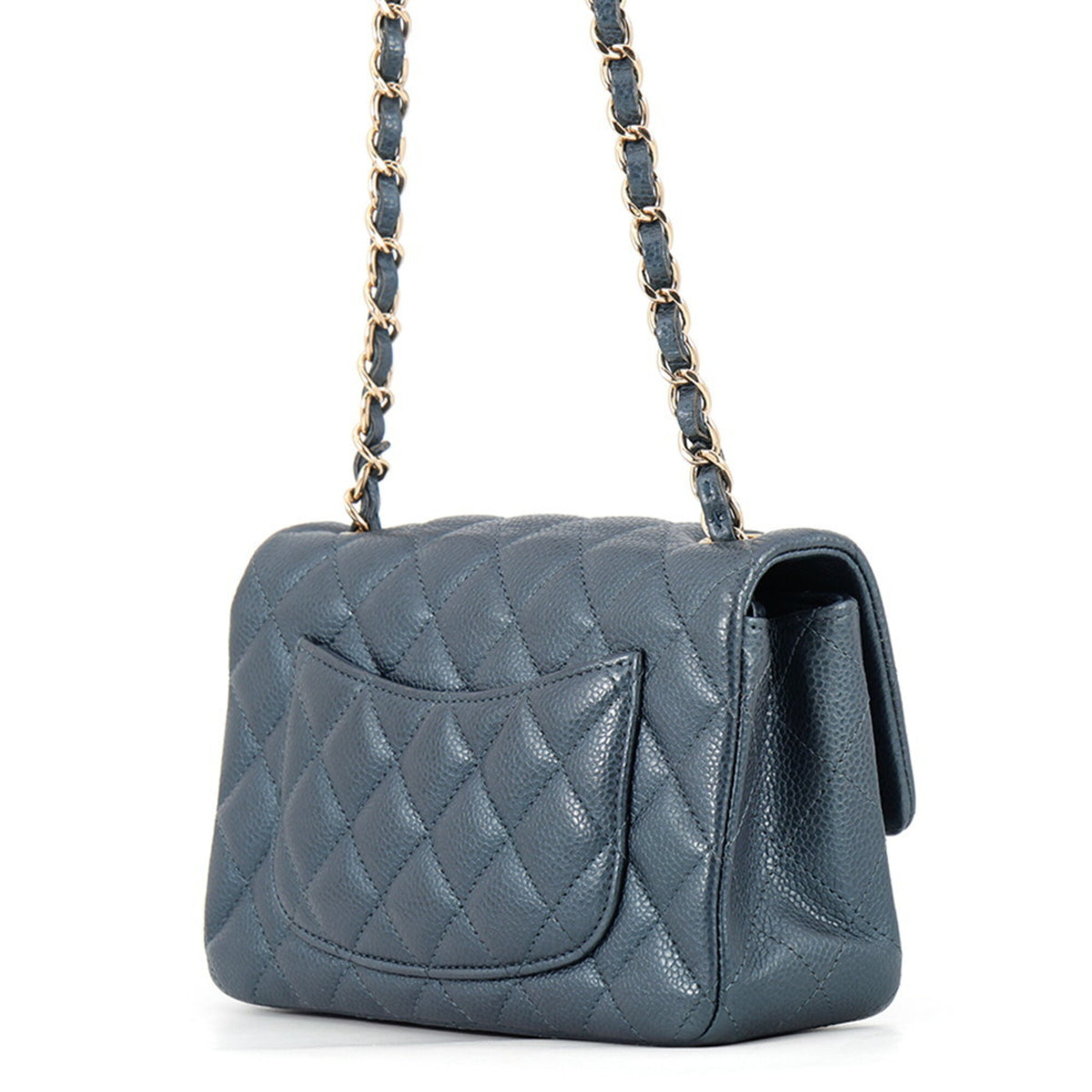 Chanel Metallic Blue Grained Calfskin Handbag Shoulder Bag (Pre-Owned)