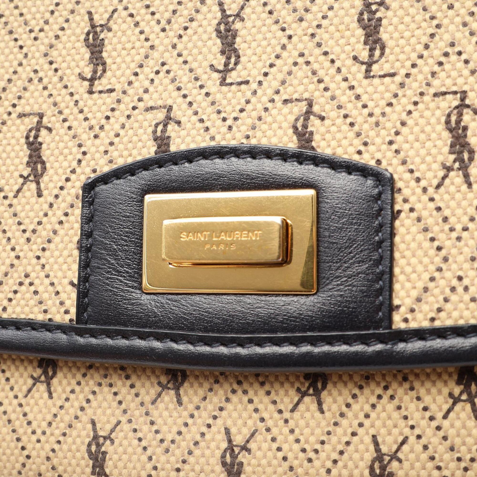 Saint Laurent Beige Navy Canvas Leather Handbag Shoulder Bag (Pre-Owned)