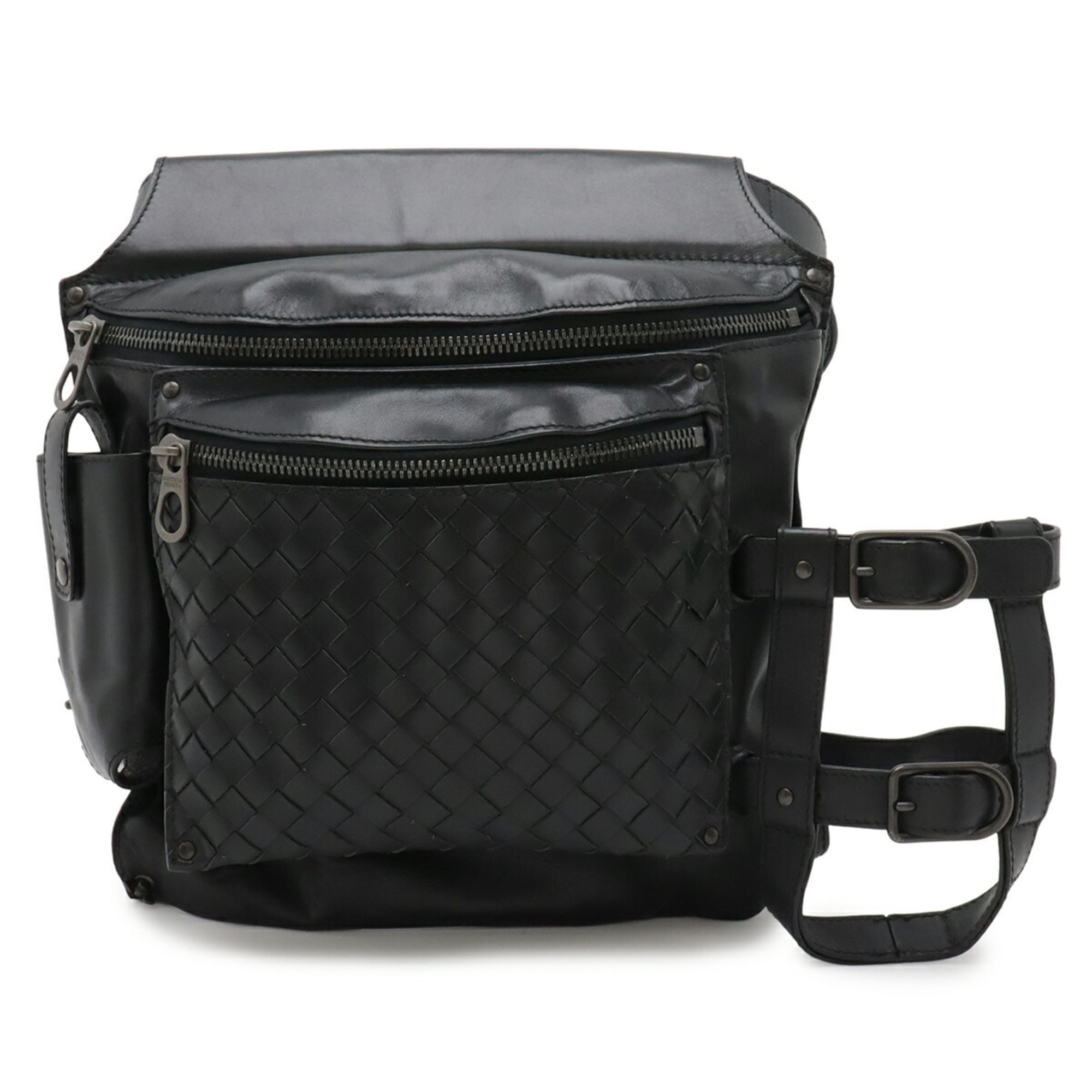 Bottega Veneta Black Leather Fanny Pack Sling Bag (Pre-Owned)