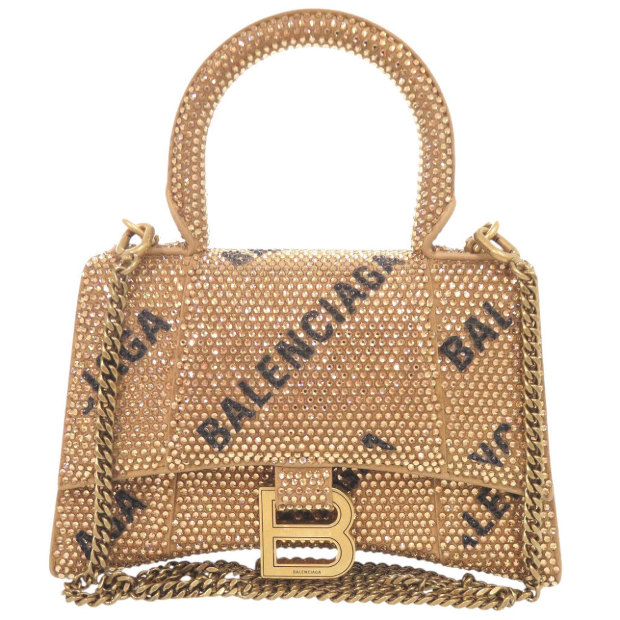 Balenciaga Gold Rhinestone Suede Handbag Shoulder Bag (Pre-Owned)