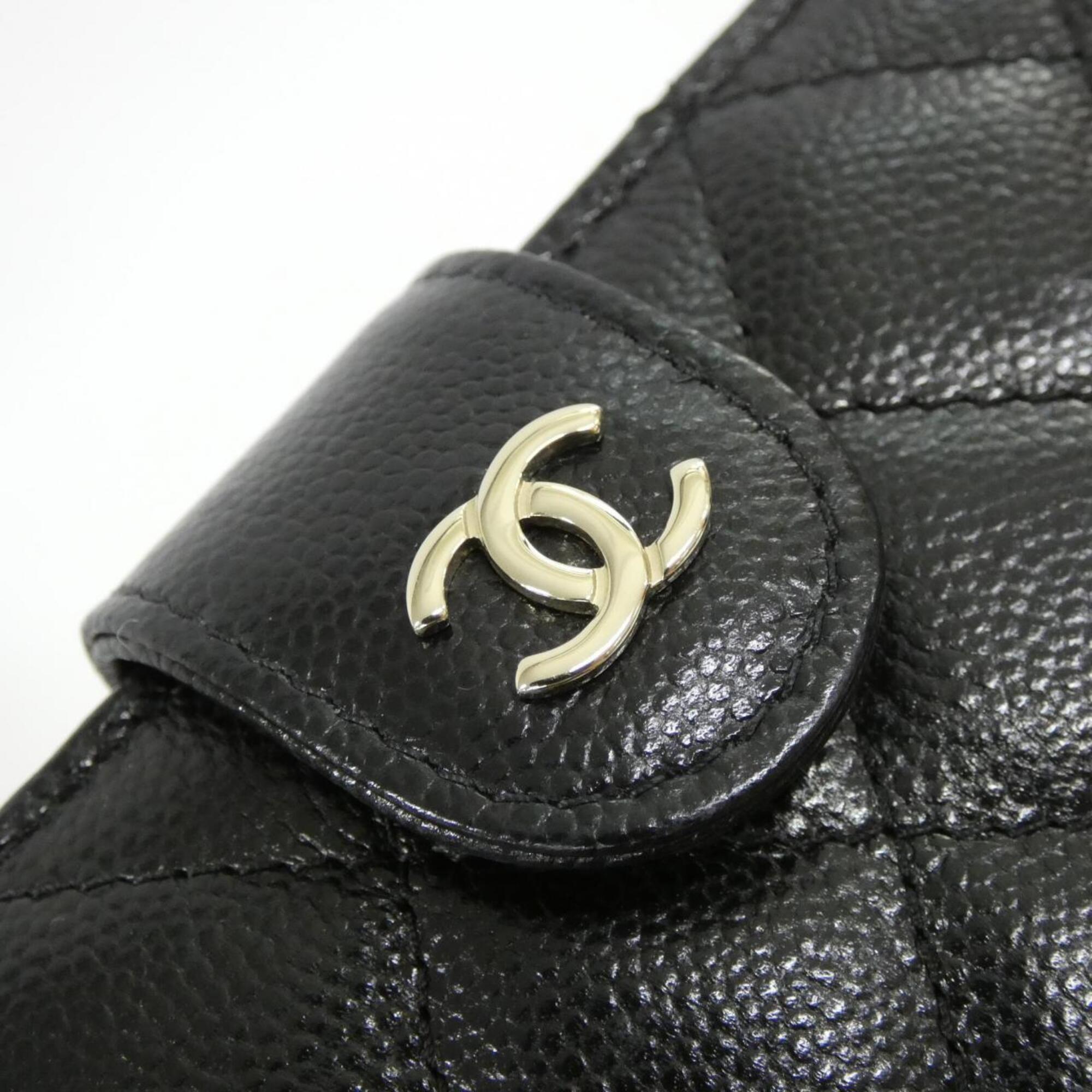 Chanel Black Grained Calfskin Long Wallet (Bi-Fold) (Pre-Owned)