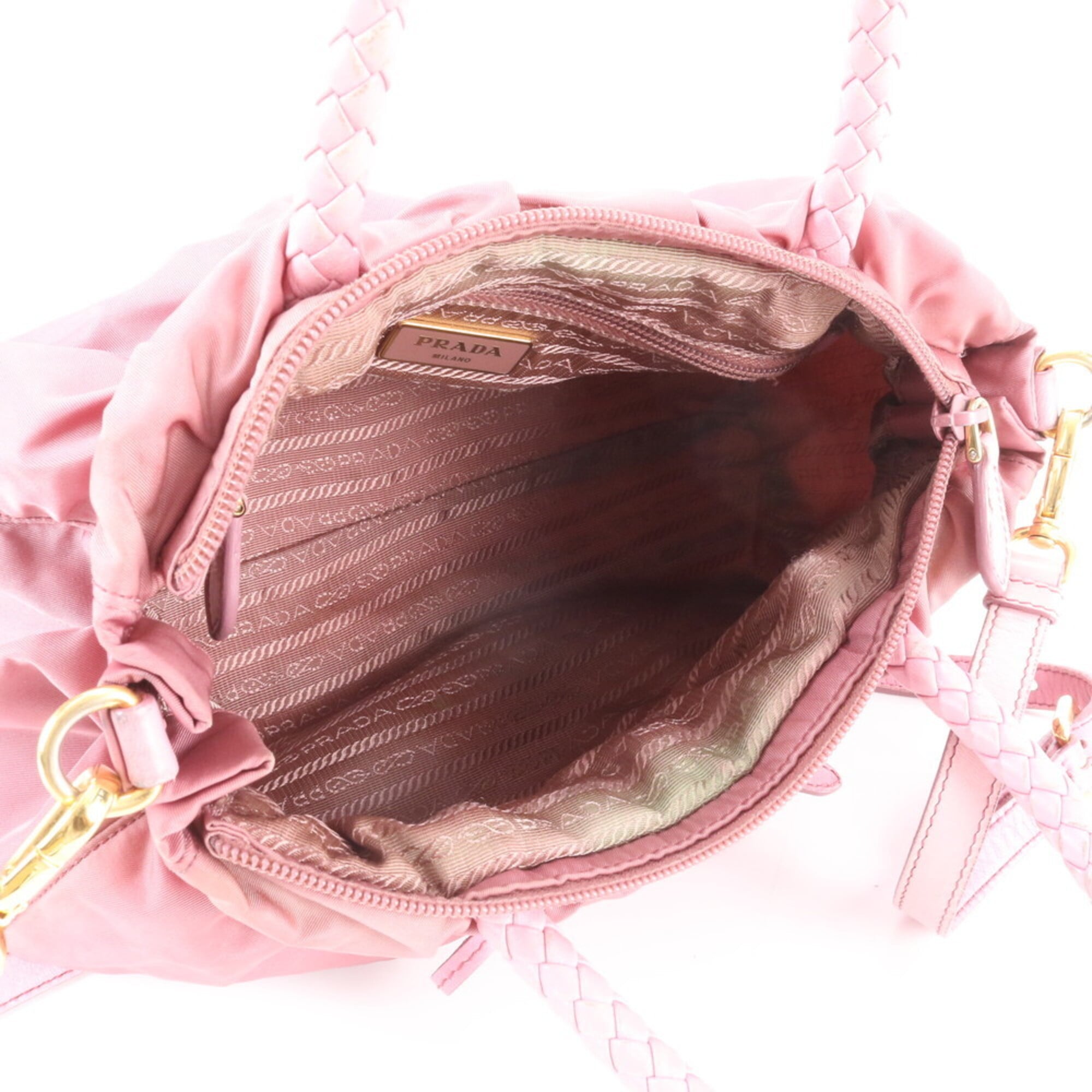 Prada Pink Leather Nylon Handbag Shoulder Bag (Pre-Owned)