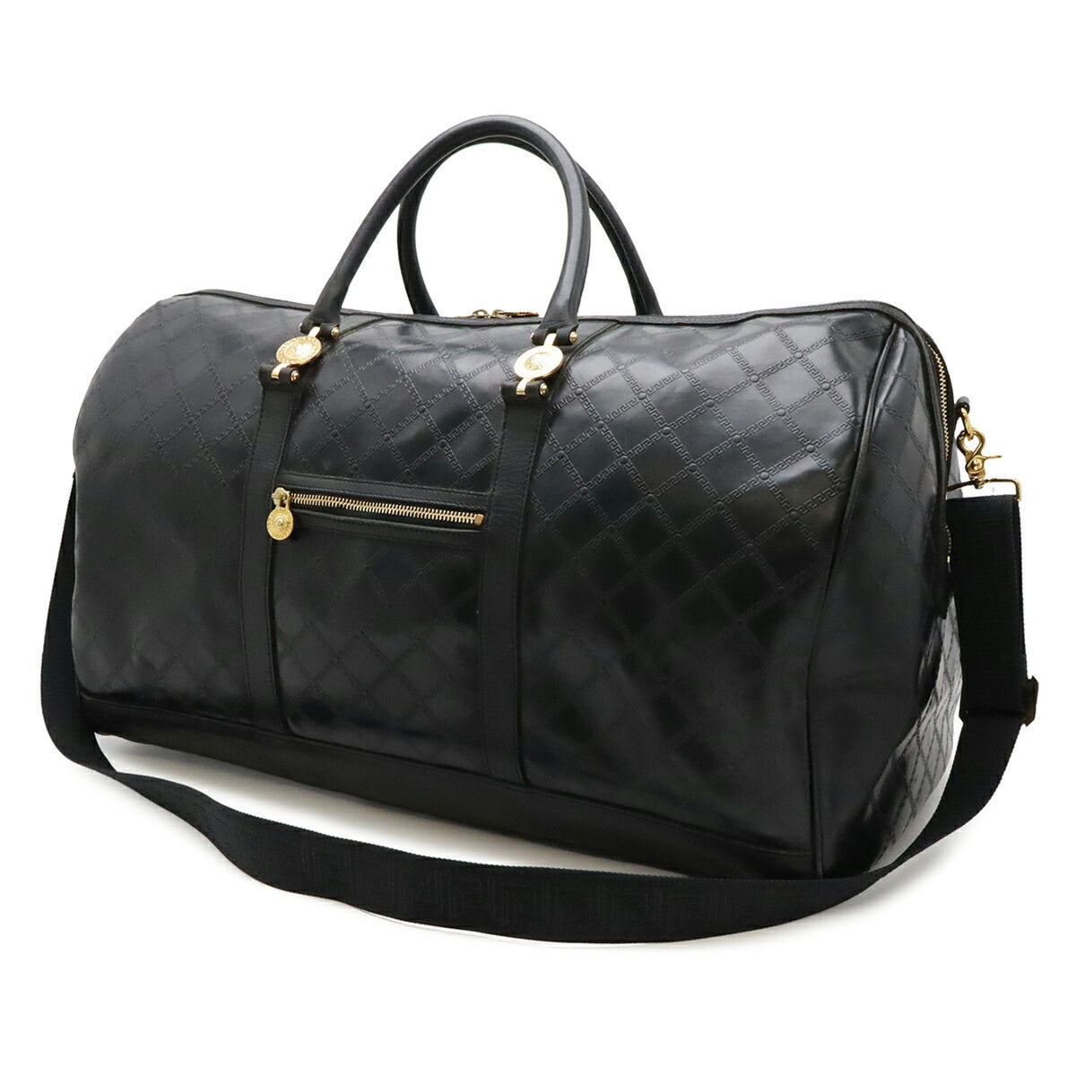 Versace Black Coated Canvas Leather Boston Bag (Pre-Owned)
