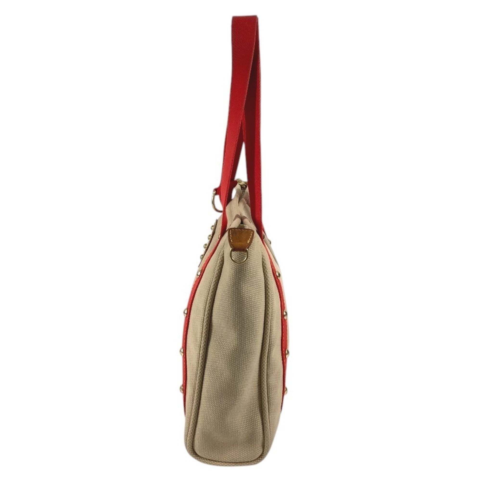 Louis Vuitton Beige Red Color Canvas Shoulder Bag Tote Bag (Pre-Owned)