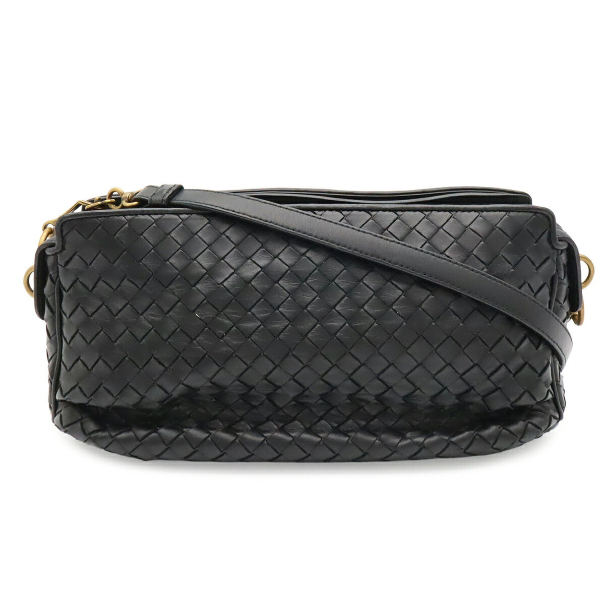 Bottega Veneta Black Intrecciato Pochette Shoulder Bag (Pre-Owned)