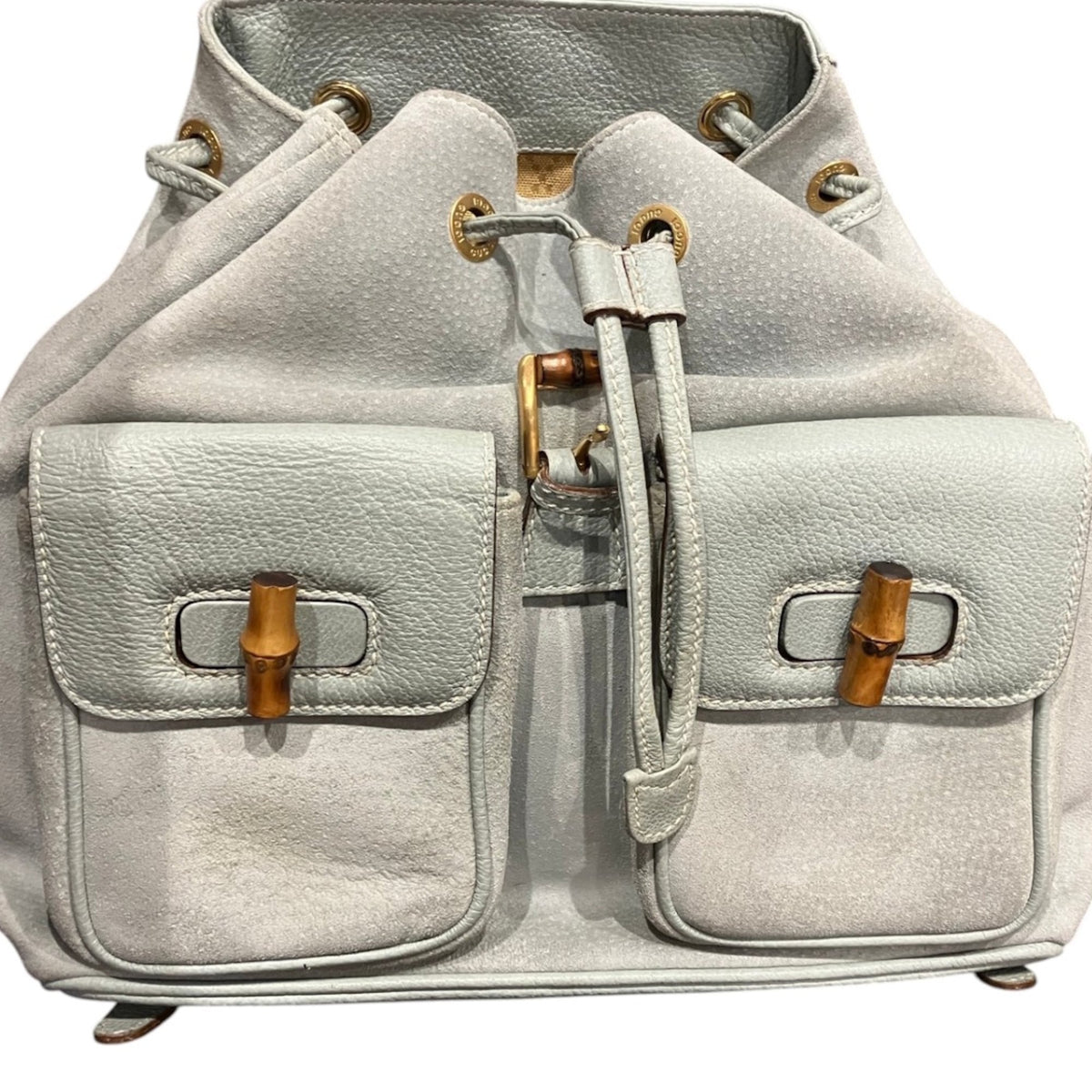 Gucci Blue Bamboo Suede Leather Backpack (Pre-Owned)
