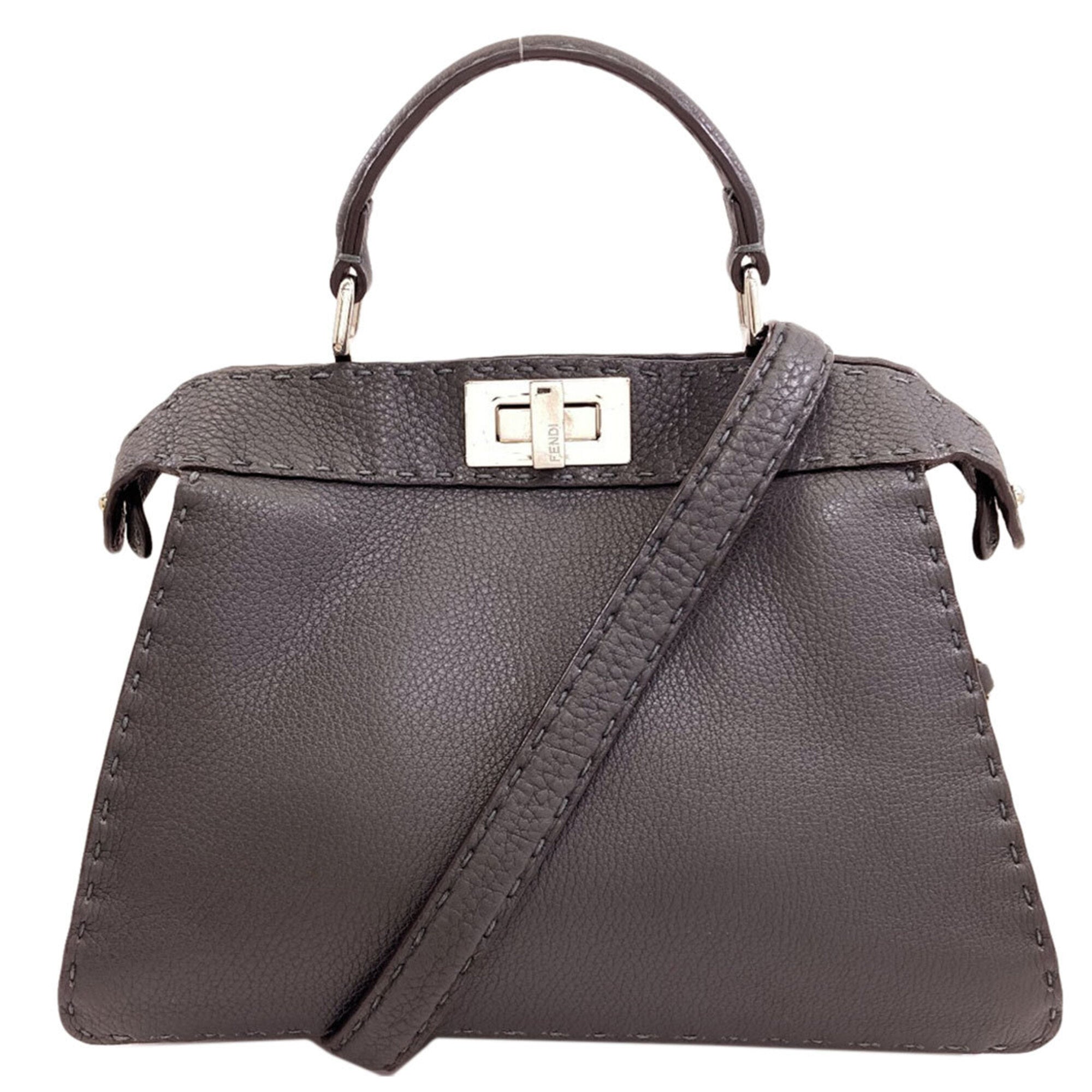 Fendi Selleria Gray Leather Handbag (Pre-Owned)